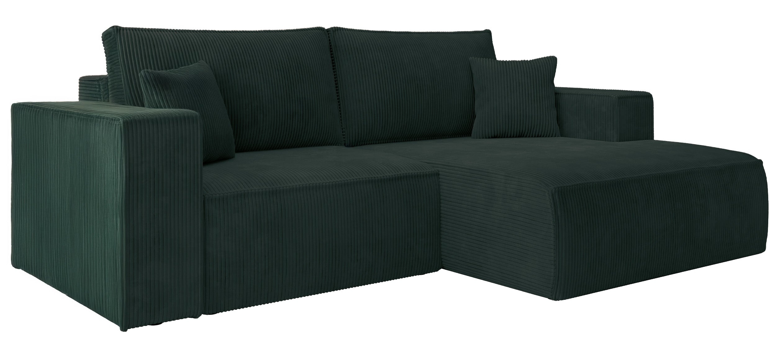 Ecksofa mit Schlaffunktion Farese Mini, L-förmig, rechtsseitig, mit Stauraum, dunkelgrüner Cordstoff