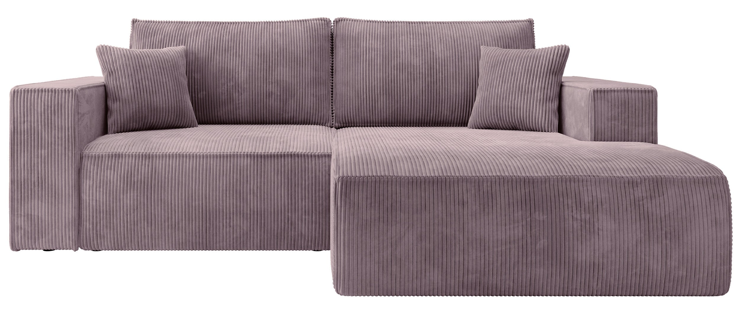 Ecksofa mit Schlaffunktion Farese Mini, L-förmig, rechtsseitig, mit Stauraum, fliederfarbener Cordstoff