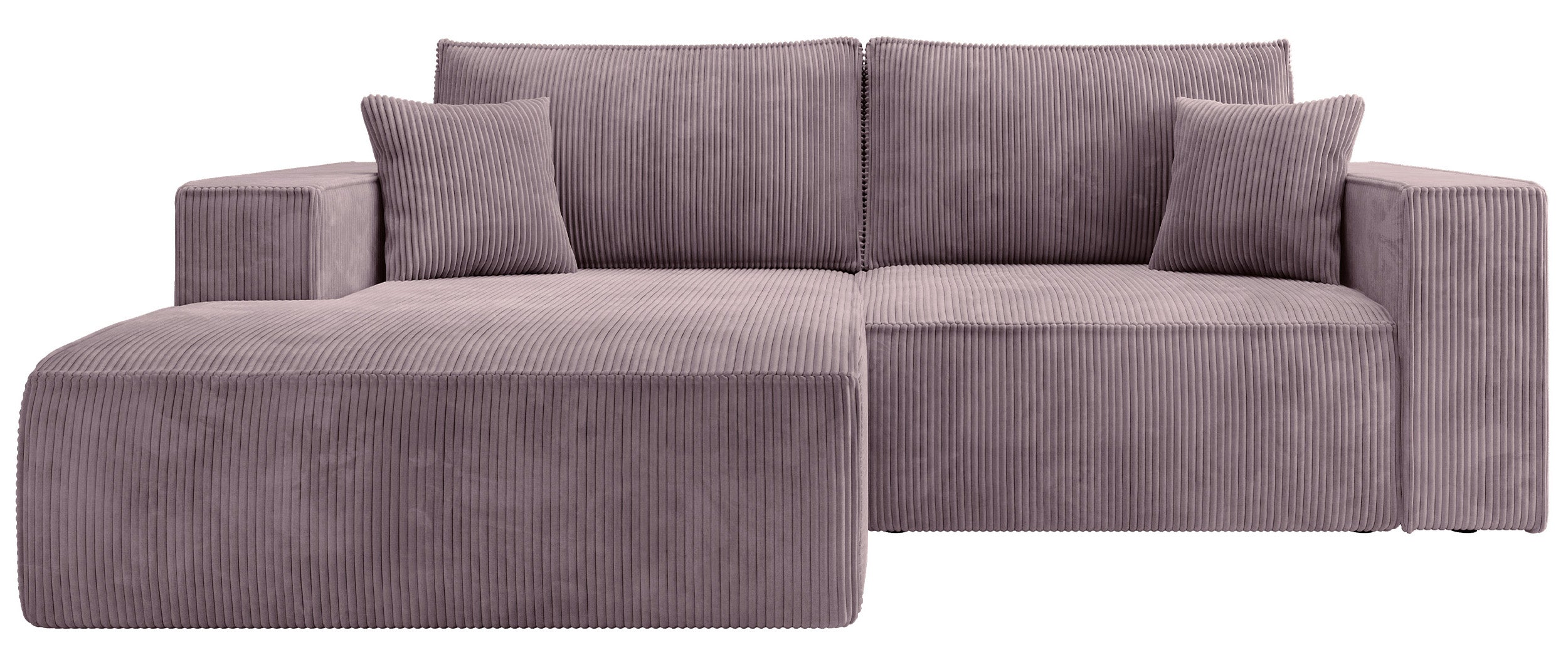 Ecksofa mit Schlaffunktion Farese mini, L-förmig, linksseitig, mit Stauraum, fliederfarbener Cordstoff