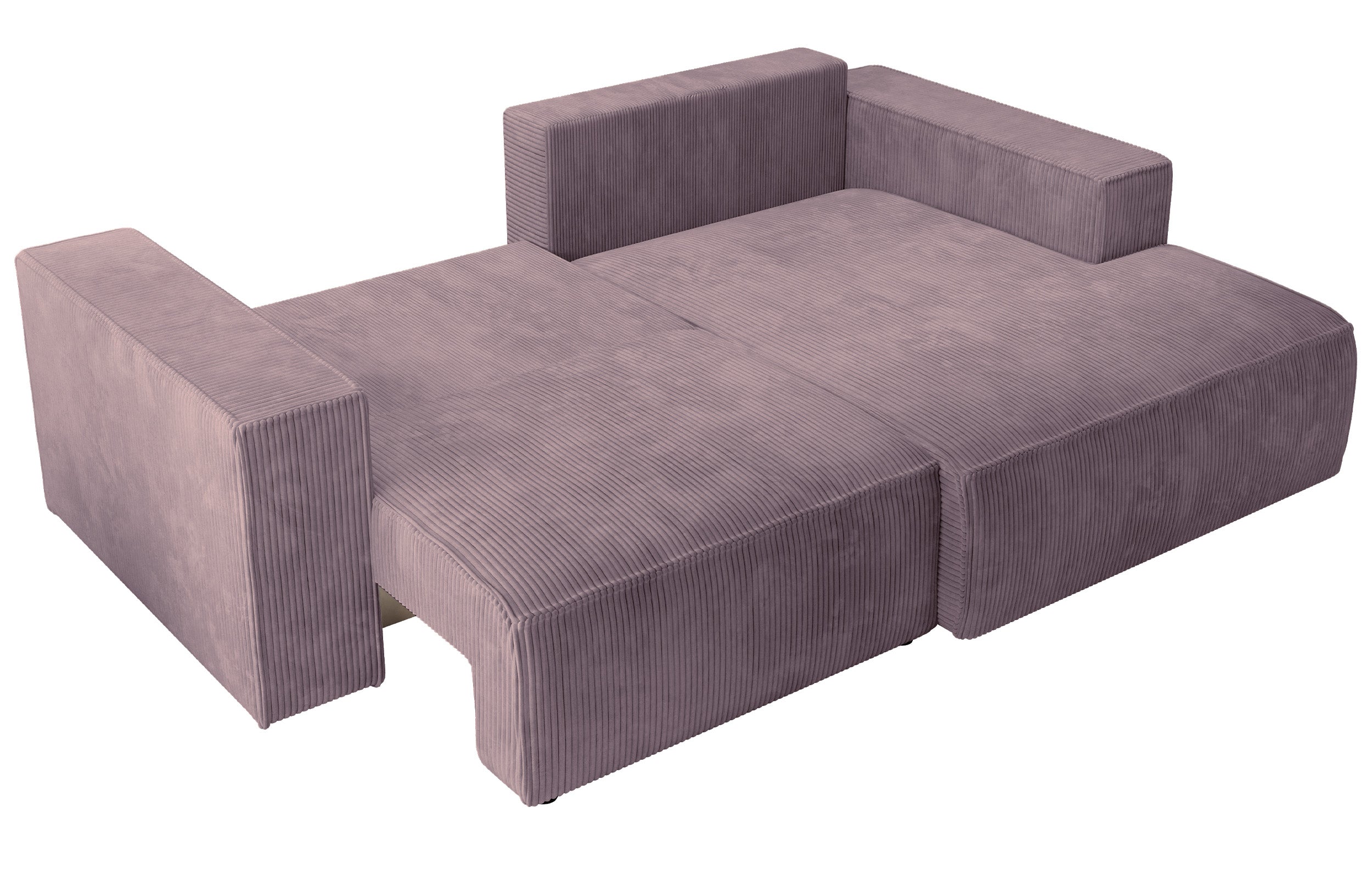 Ecksofa mit Schlaffunktion Farese Mini, L-förmig, rechtsseitig, mit Stauraum, fliederfarbener Cordstoff