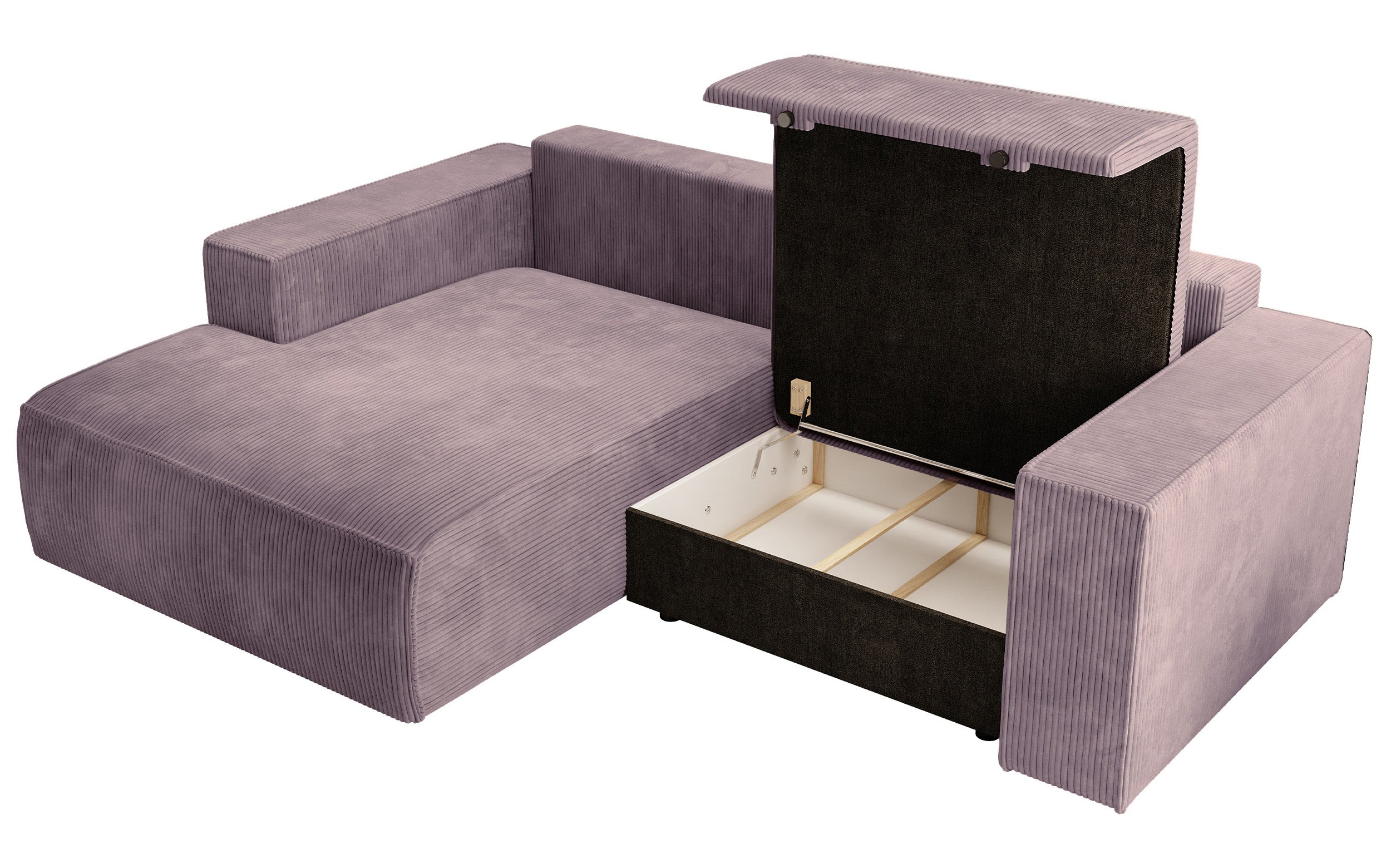 Ecksofa mit Schlaffunktion Farese mini, L-förmig, linksseitig, mit Stauraum, fliederfarbener Cordstoff