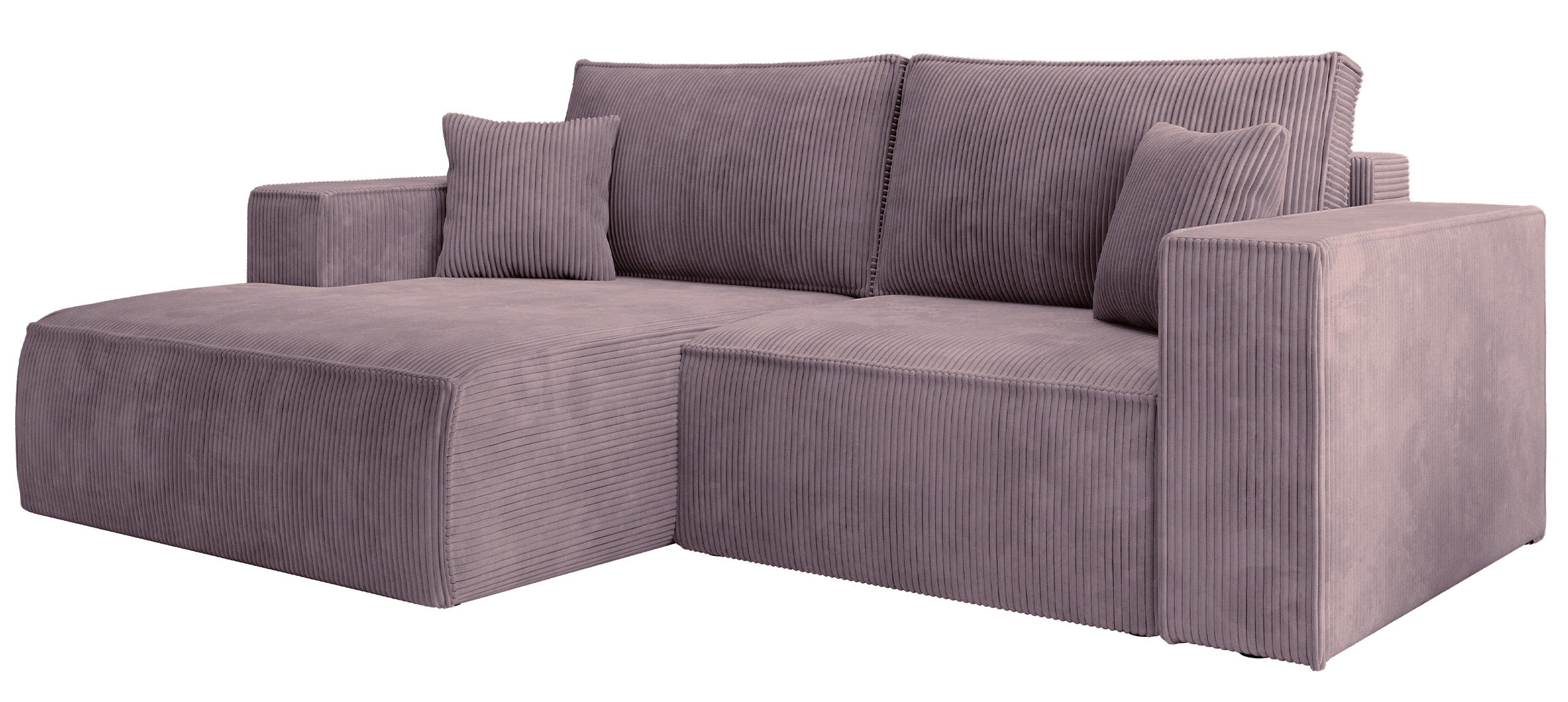 Ecksofa mit Schlaffunktion Farese mini, L-förmig, linksseitig, mit Stauraum, fliederfarbener Cordstoff