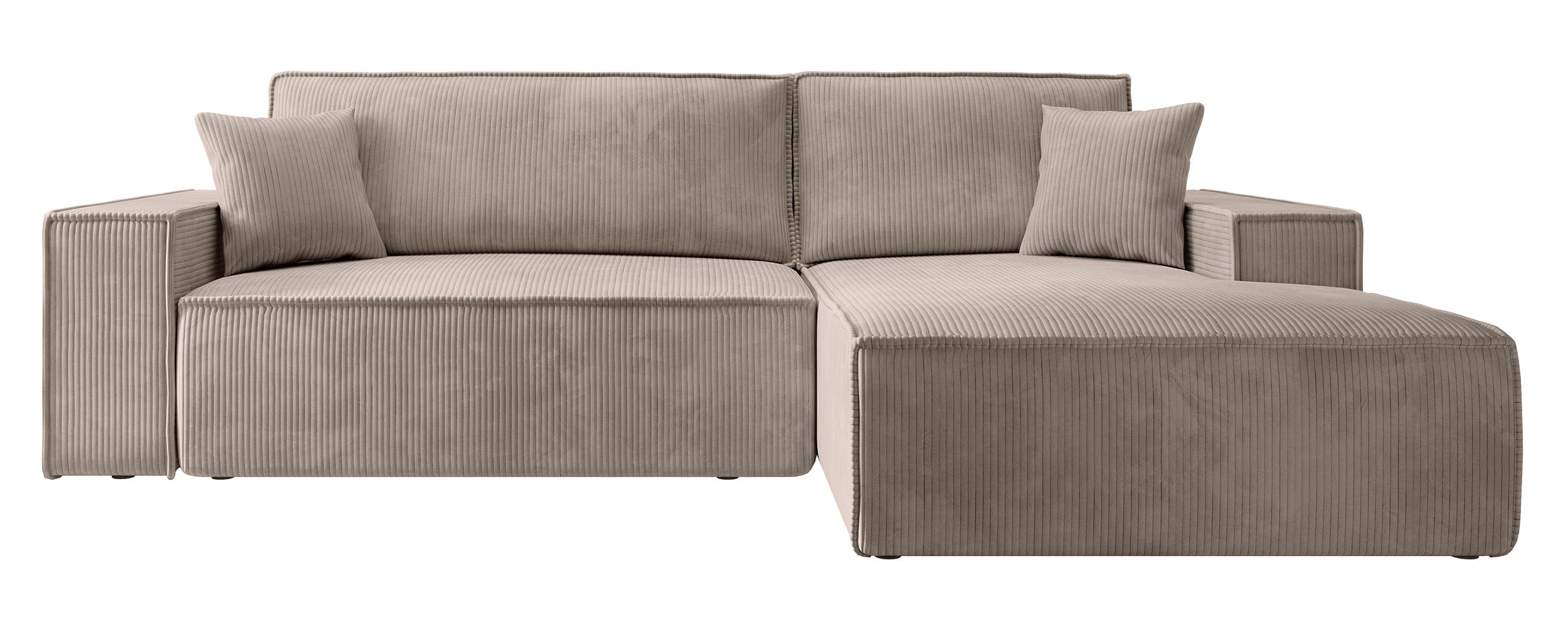 Ecksofa mit Schlaffunktion Farese New, L-förmig, mit Stauraum, beige Cord, rechtsseitig