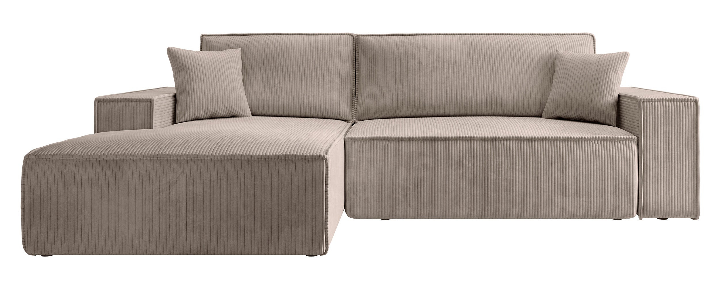 Ecksofa mit Schlaffunktion Farese New L-förmig mit Stauraum, beige Cord, linksseitig