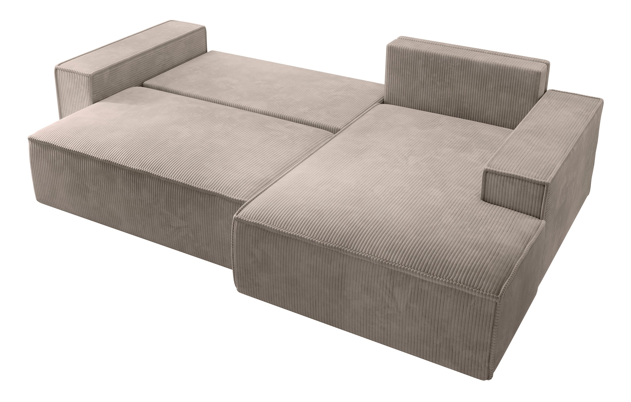 Ecksofa mit Schlaffunktion Farese New, L-förmig, mit Stauraum, beige Cord, rechtsseitig