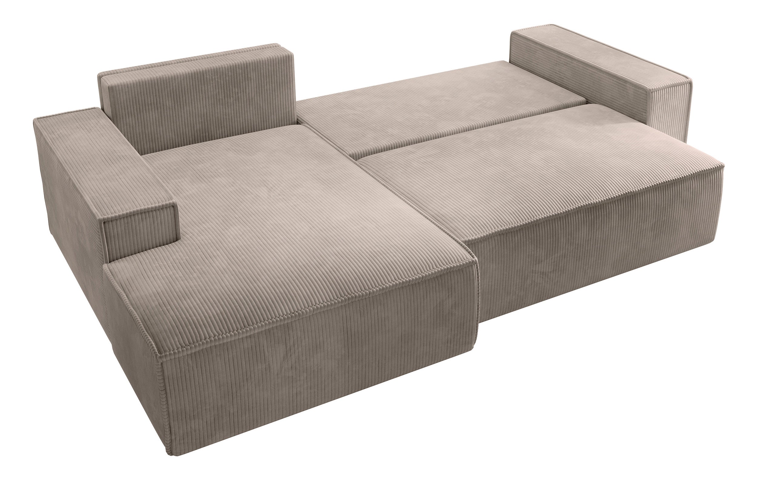 Ecksofa mit Schlaffunktion Farese New L-förmig mit Stauraum, beige Cord, linksseitig