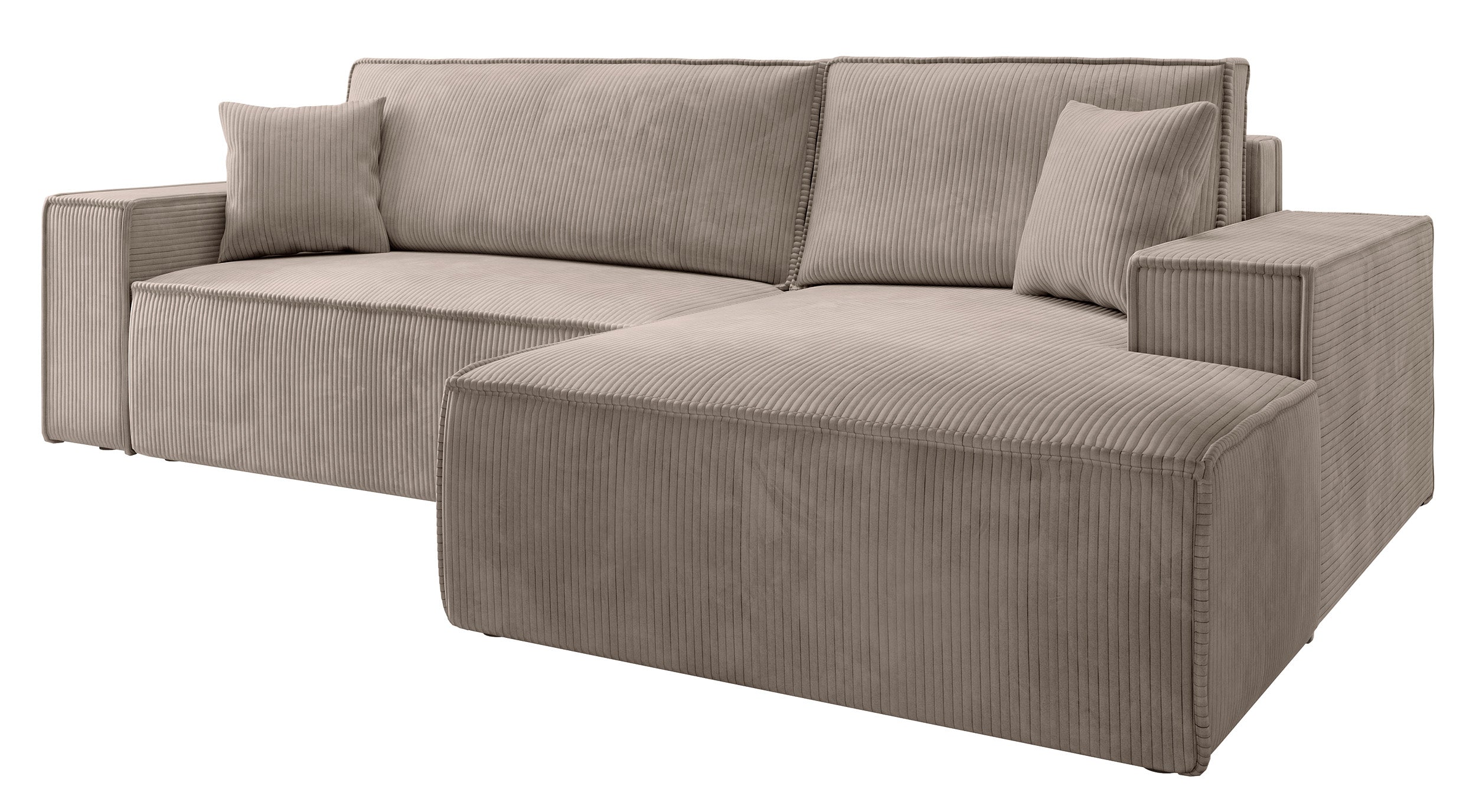 Ecksofa mit Schlaffunktion Farese New, L-förmig, mit Stauraum, beige Cord, rechtsseitig