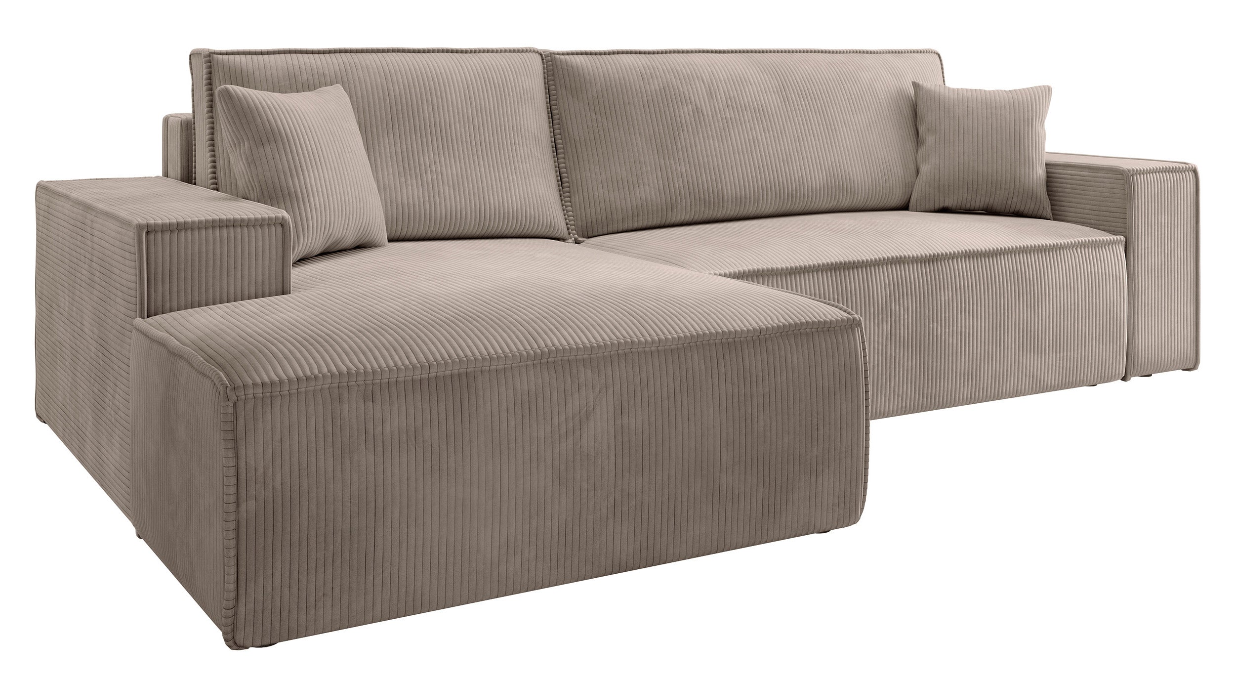 Ecksofa mit Schlaffunktion Farese New L-förmig mit Stauraum, beige Cord, linksseitig