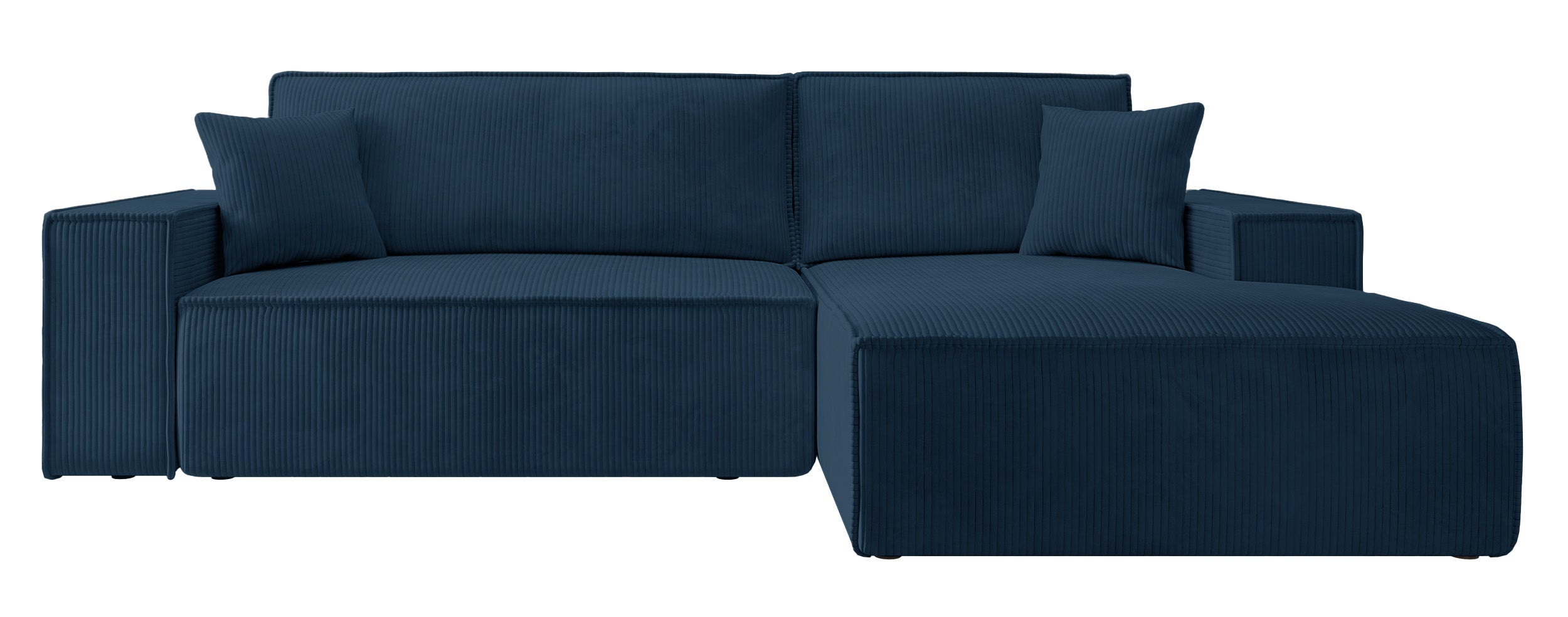 Ecksofa mit Schlaffunktion Farese New, L-förmig, mit Stauraum, dunkelblauer Cord, rechtsseitig