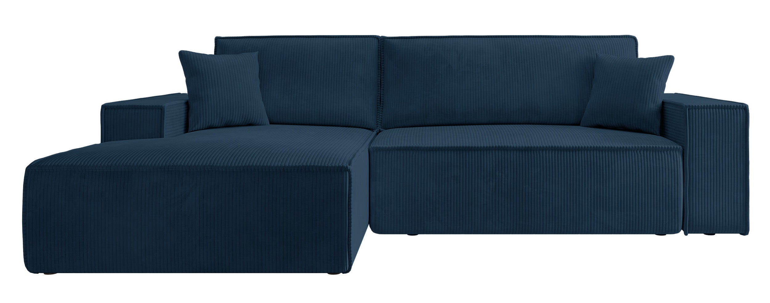 Ecksofa mit Schlaf-Funktion Farese New, L-förmig, mit Stauraum, dunkelblauer Cord, linksseitig