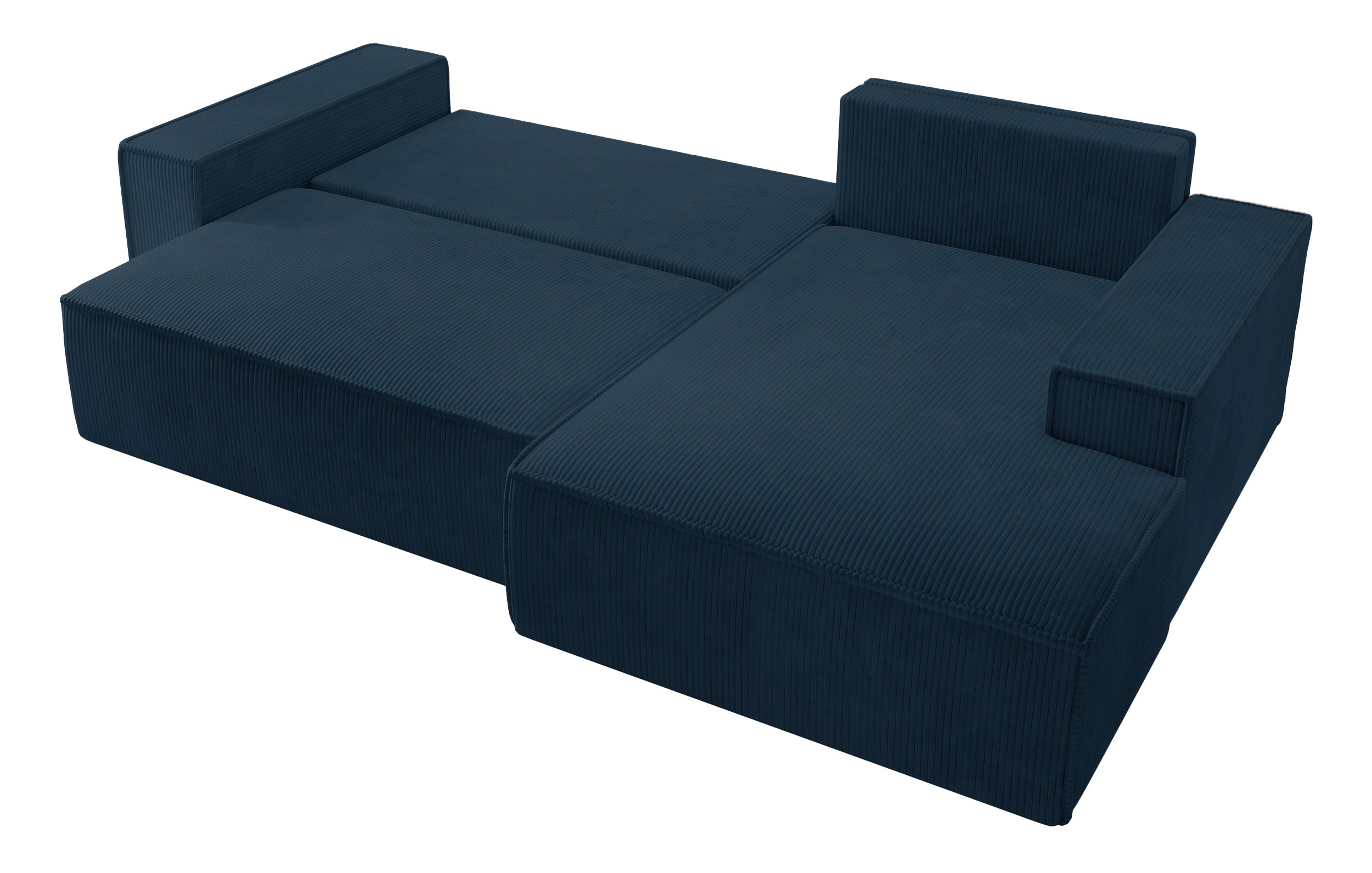 Ecksofa mit Schlaffunktion Farese New, L-förmig, mit Stauraum, dunkelblauer Cord, rechtsseitig