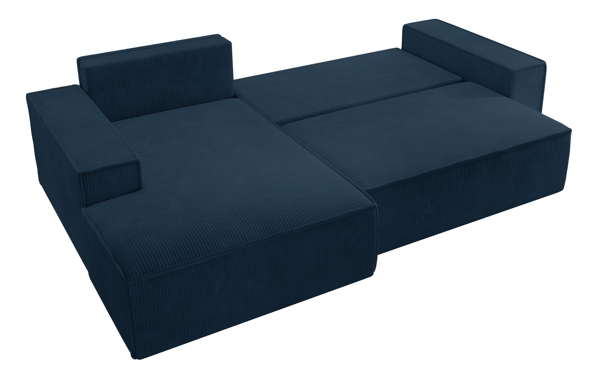 Ecksofa mit Schlaf-Funktion Farese New, L-förmig, mit Stauraum, dunkelblauer Cord, linksseitig