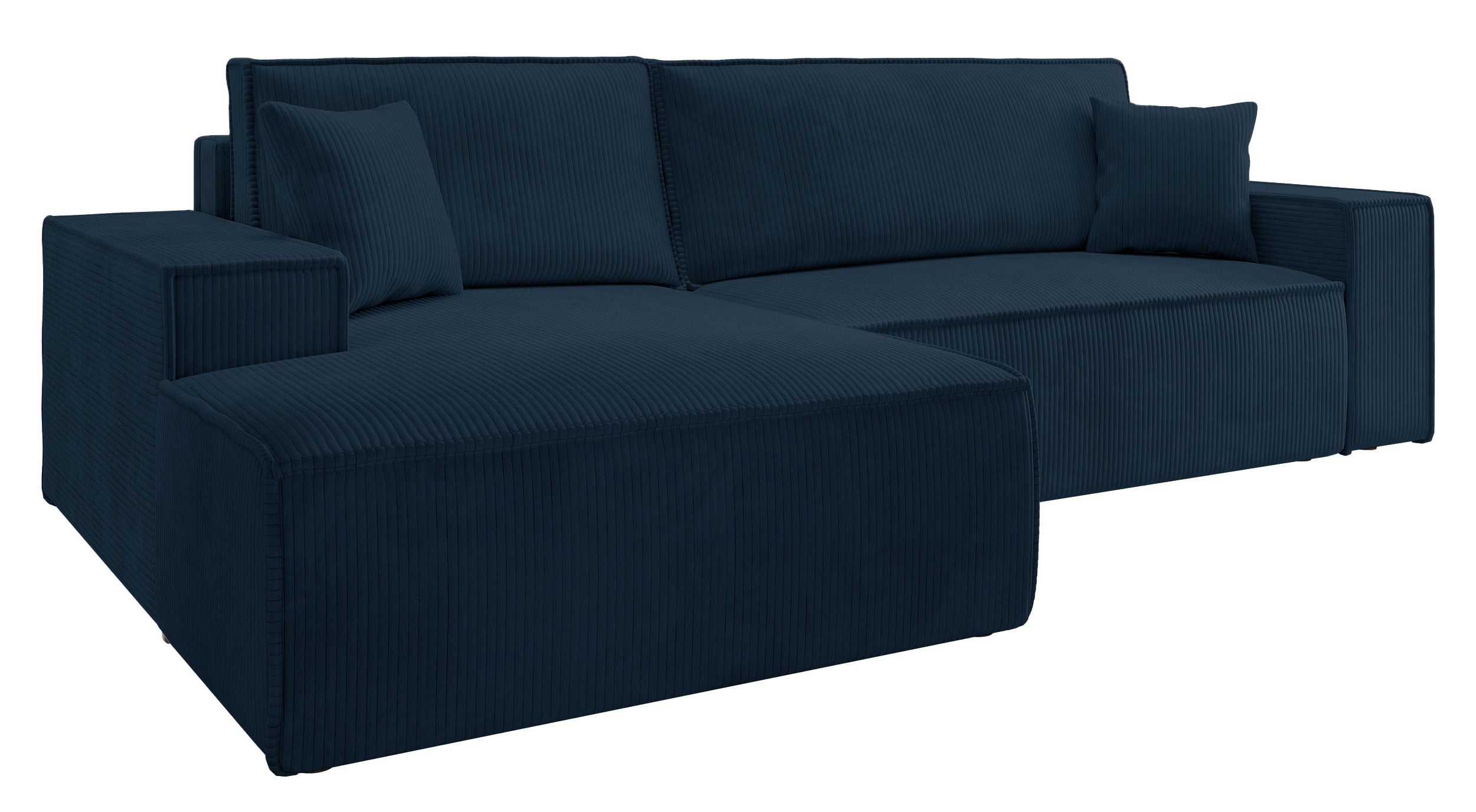 Ecksofa mit Schlaf-Funktion Farese New, L-förmig, mit Stauraum, dunkelblauer Cord, linksseitig