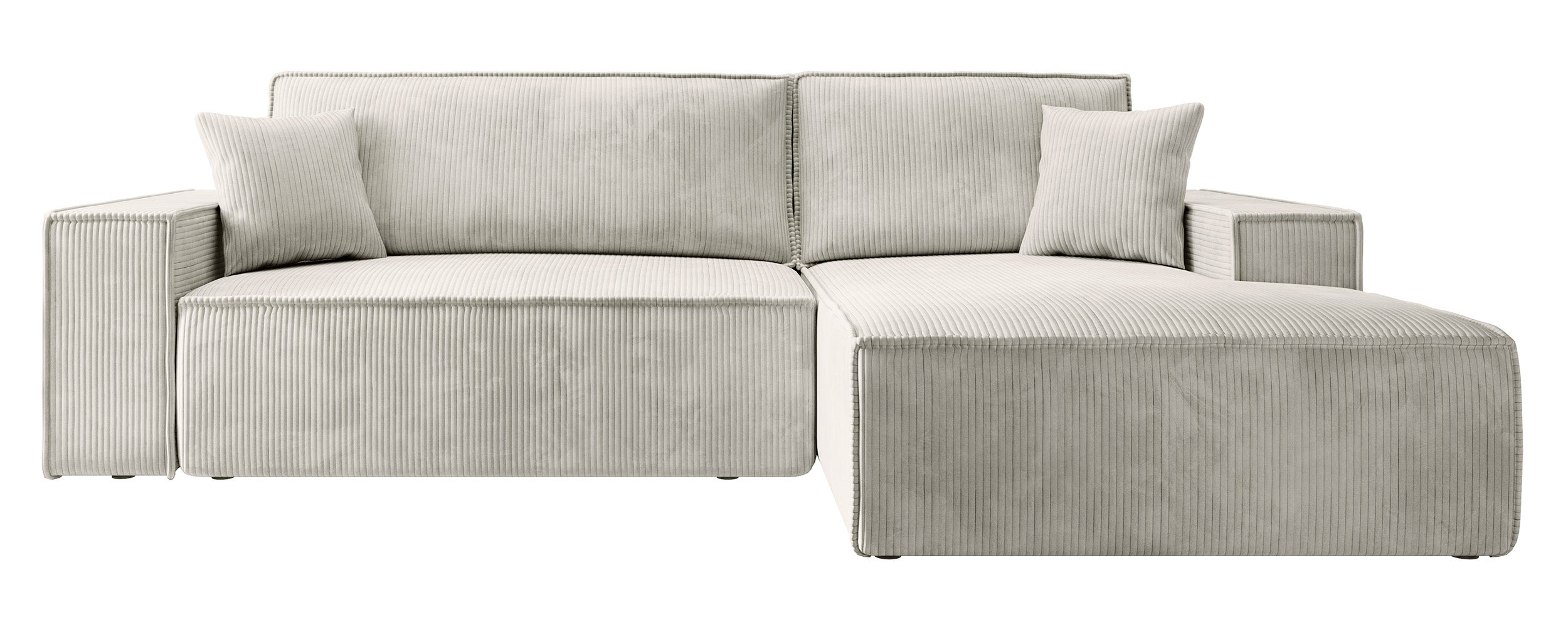 Ecksofa mit Schlafunktion Farese New, L-förmig mit Stauraum, cremefarbener Cord, rechtsseitig