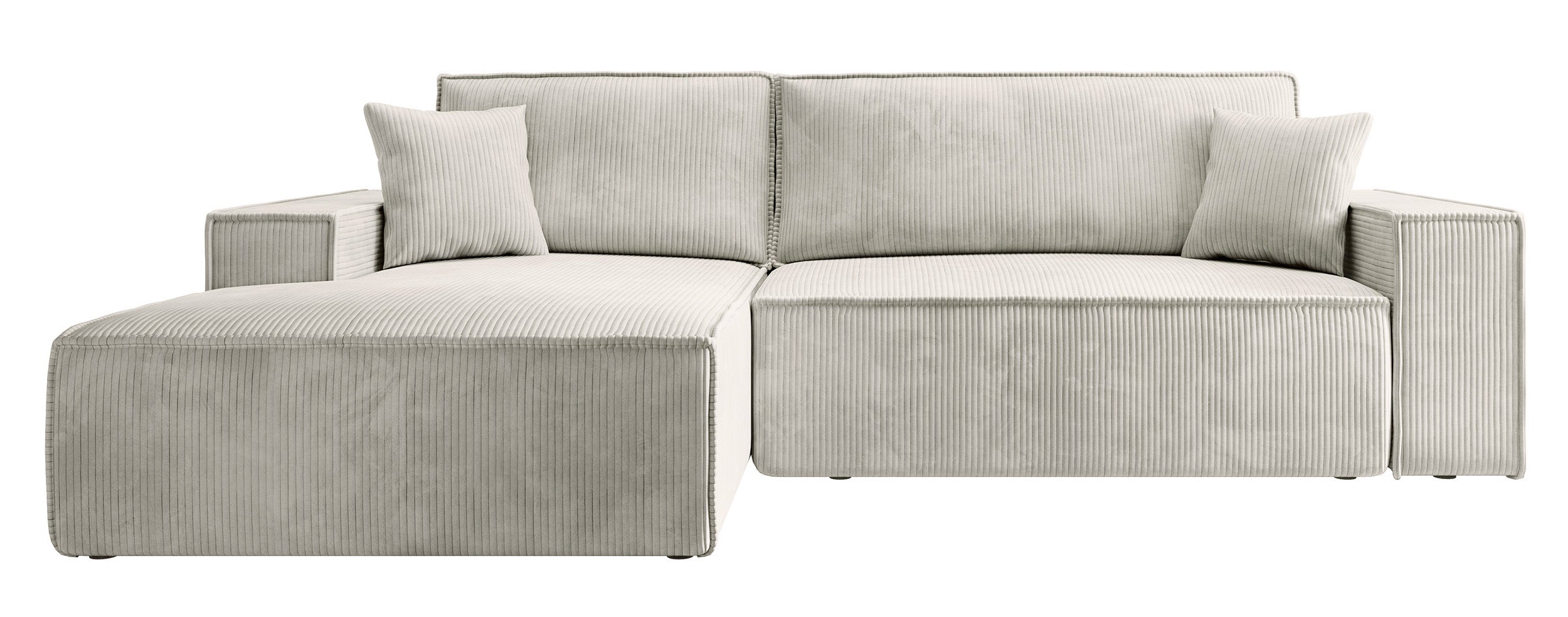 Ecksofa mit Schlafunktion Farese New L-förmig mit Stauraum, cremefarbener Cord, linksseitig