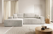Ecksofa mit Schlafunktion Farese New L-förmig mit Stauraum, cremefarbener Cord, linksseitig