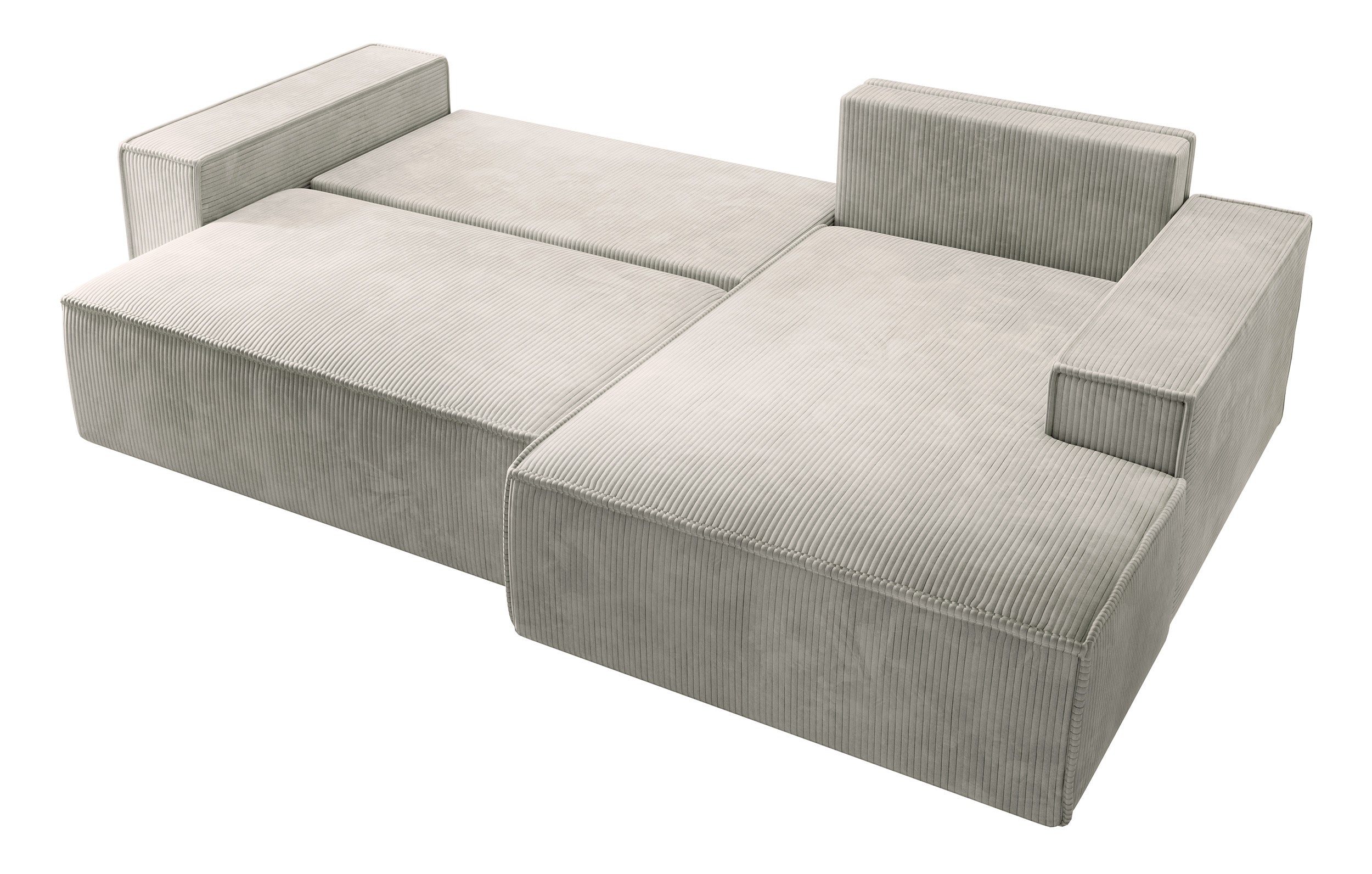 Ecksofa mit Schlafunktion Farese New, L-förmig mit Stauraum, cremefarbener Cord, rechtsseitig