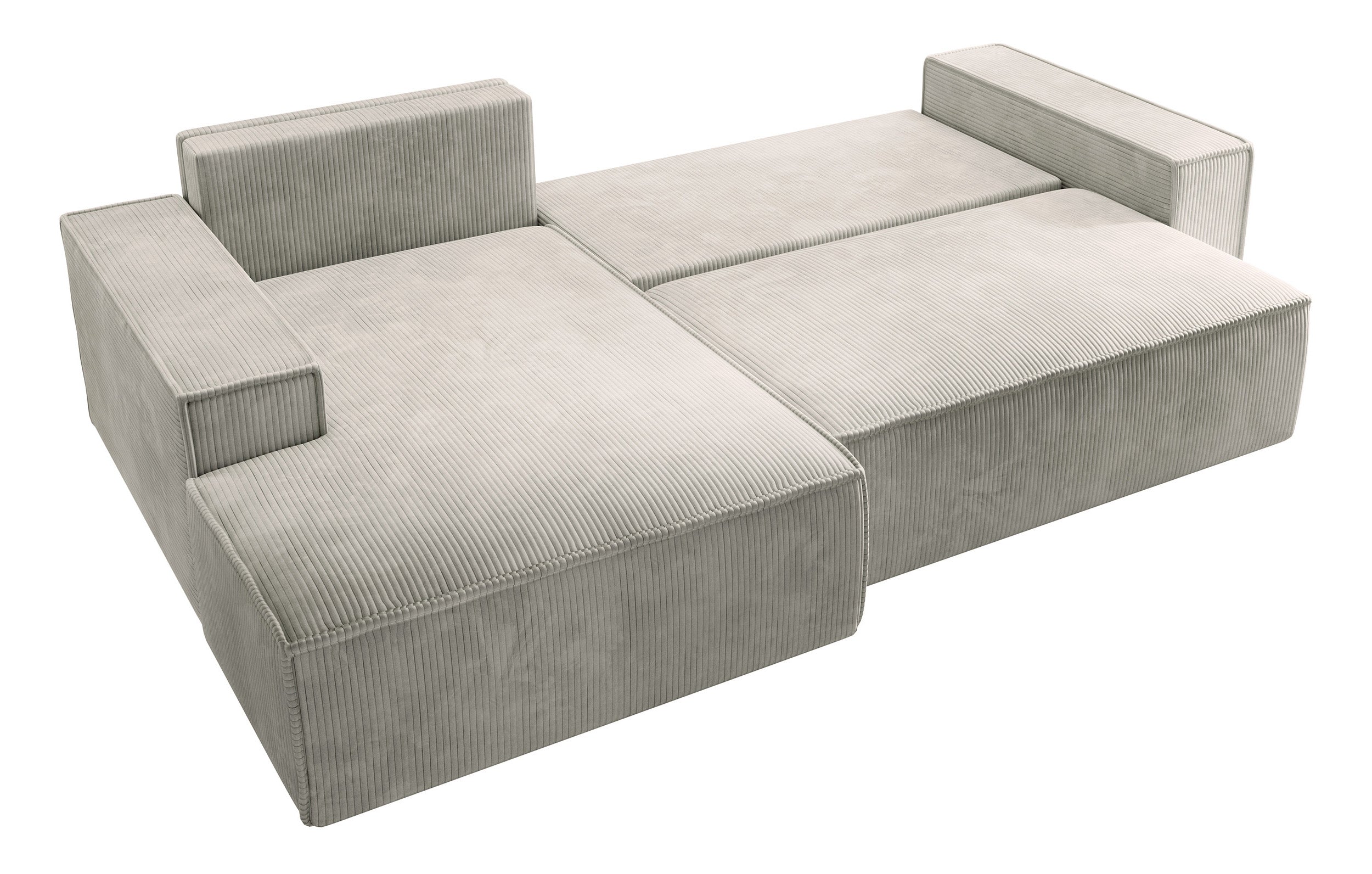Ecksofa mit Schlafunktion Farese New L-förmig mit Stauraum, cremefarbener Cord, linksseitig