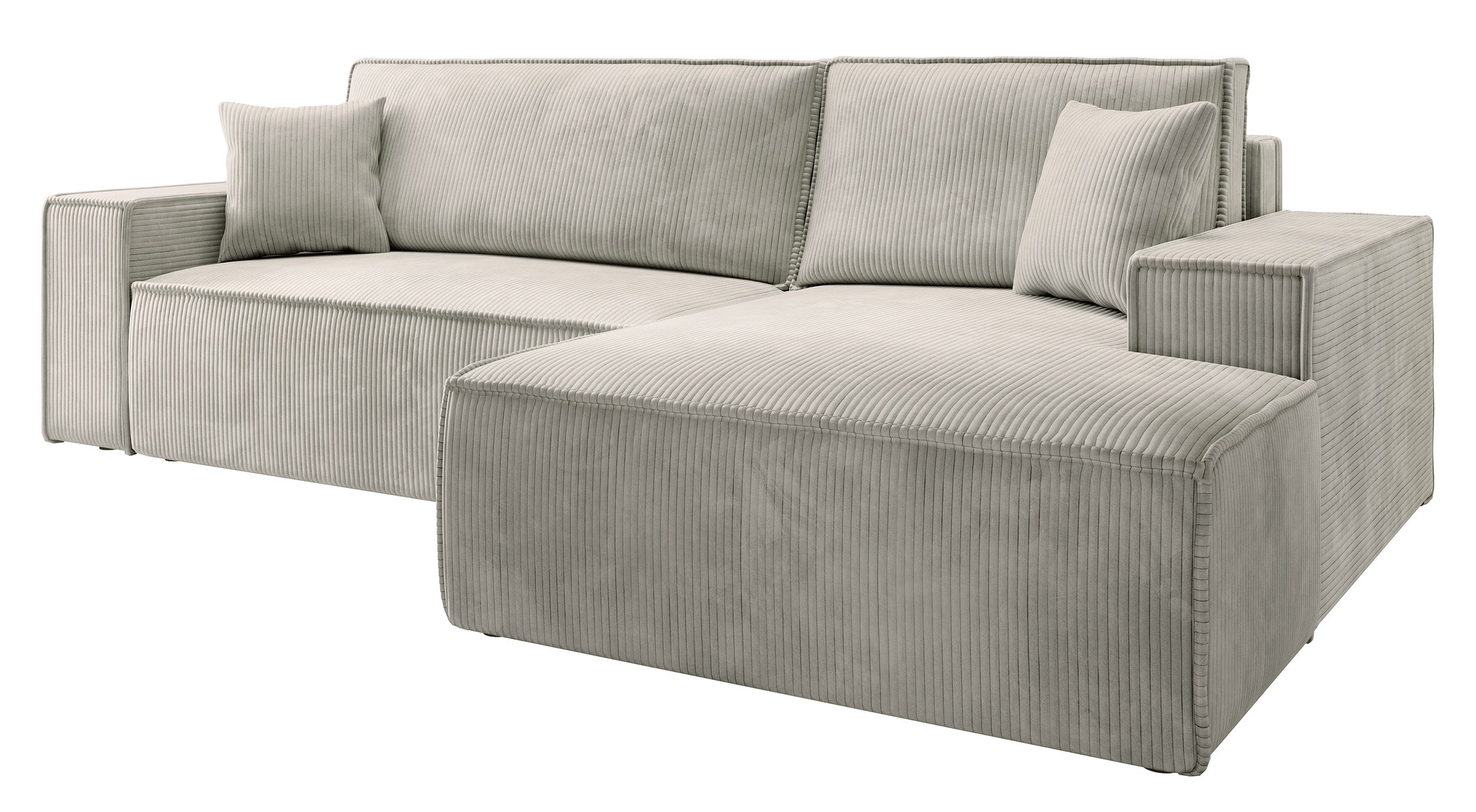 Ecksofa mit Schlafunktion Farese New, L-förmig mit Stauraum, cremefarbener Cord, rechtsseitig