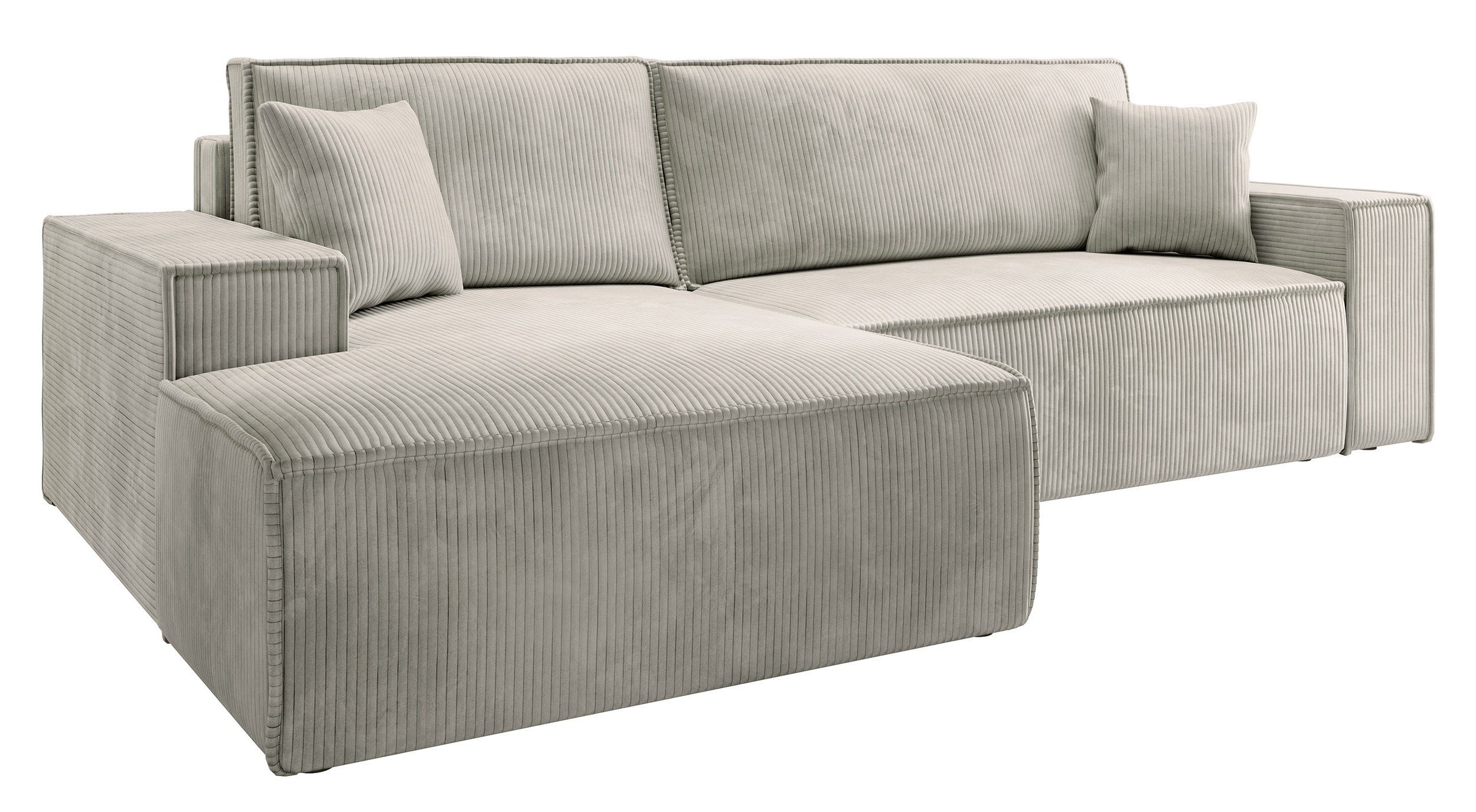 Ecksofa mit Schlafunktion Farese New L-förmig mit Stauraum, cremefarbener Cord, linksseitig