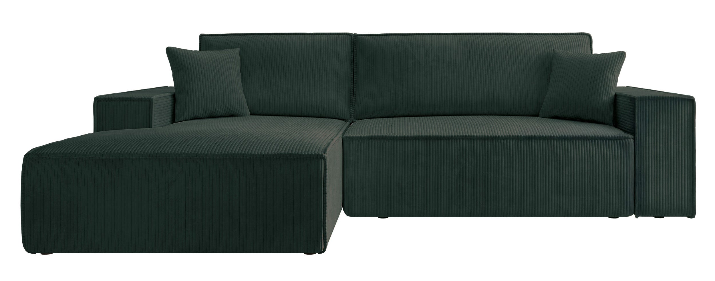 Ecksofa mit Schlaffunktion Farese New, L-förmig, mit Stauraum, grün, Cord, linksseitig
