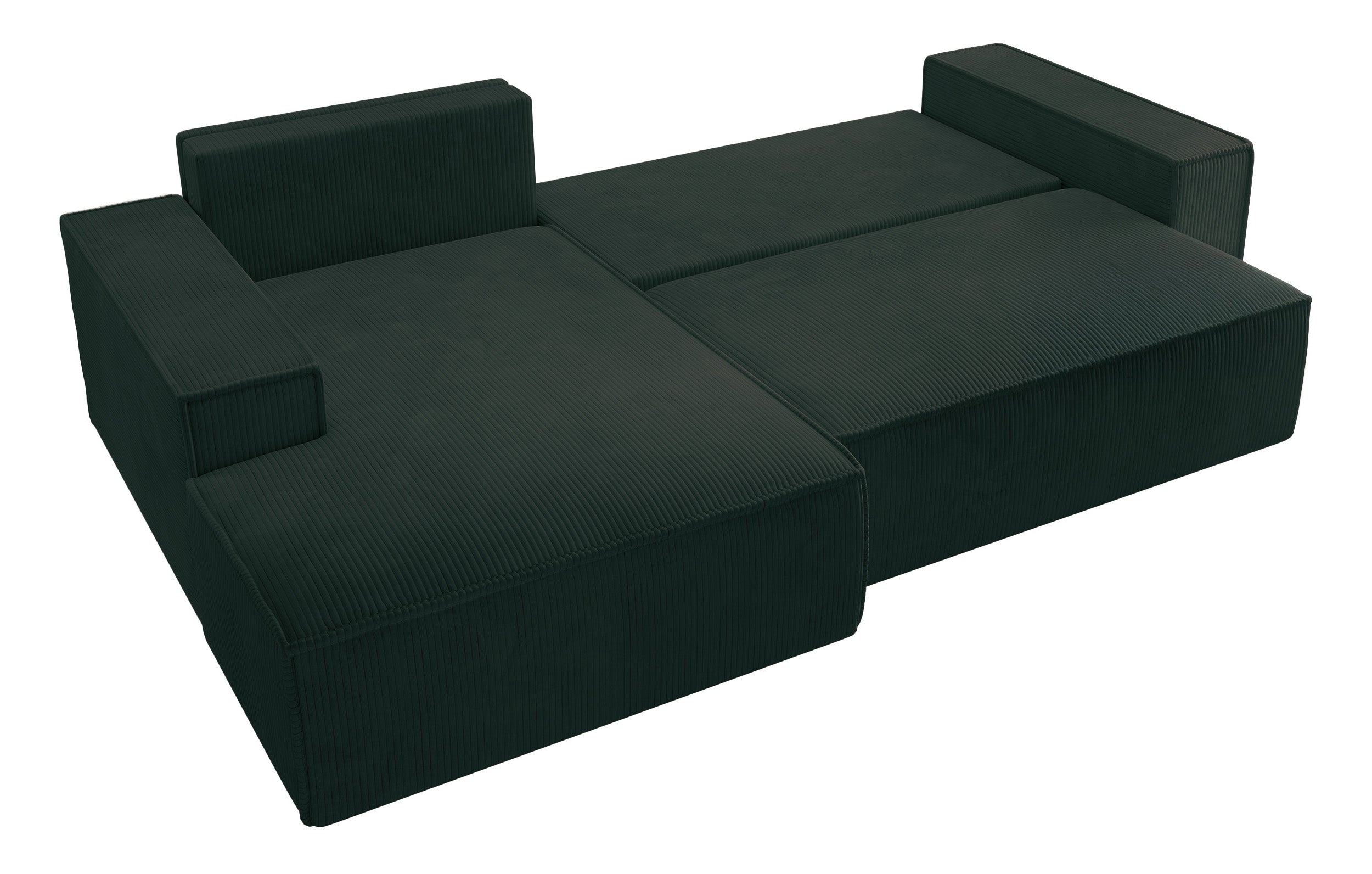 Ecksofa mit Schlaffunktion Farese New, L-förmig, mit Stauraum, grün, Cord, linksseitig