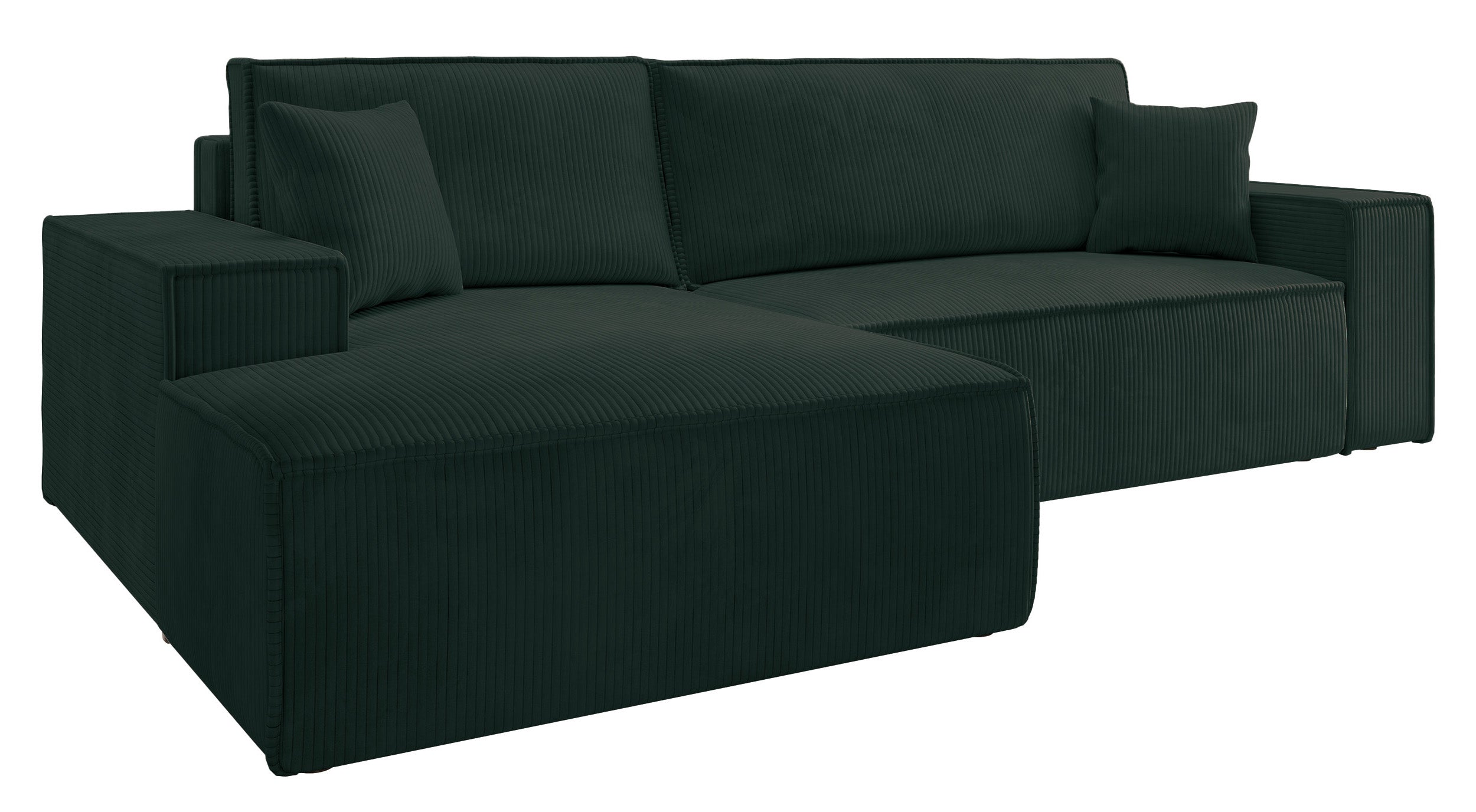 Ecksofa mit Schlaffunktion Farese New, L-förmig, mit Stauraum, grün, Cord, linksseitig