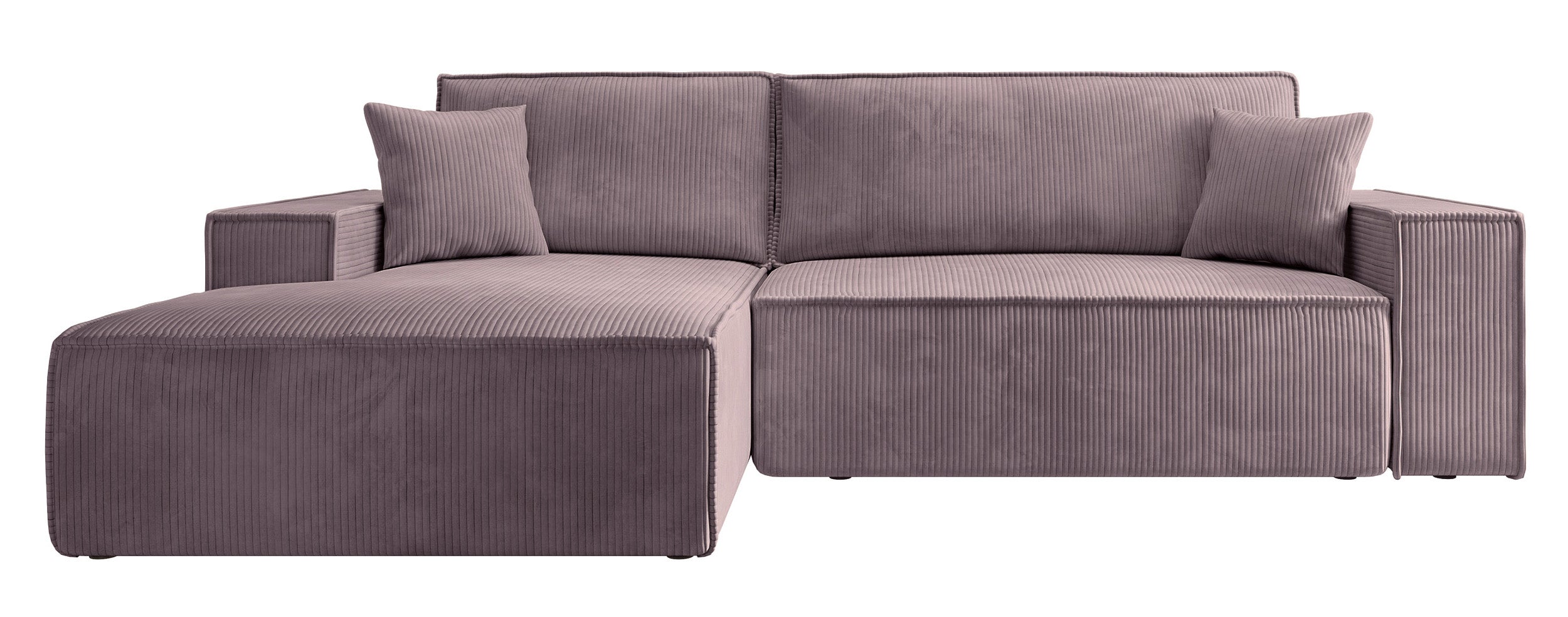 Ecksofa mit Schlafunktion Farese New L-förmig mit Stauraum, rosa Cord, linksseitig