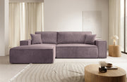 Ecksofa mit Schlafunktion Farese New L-förmig mit Stauraum, rosa Cord, linksseitig