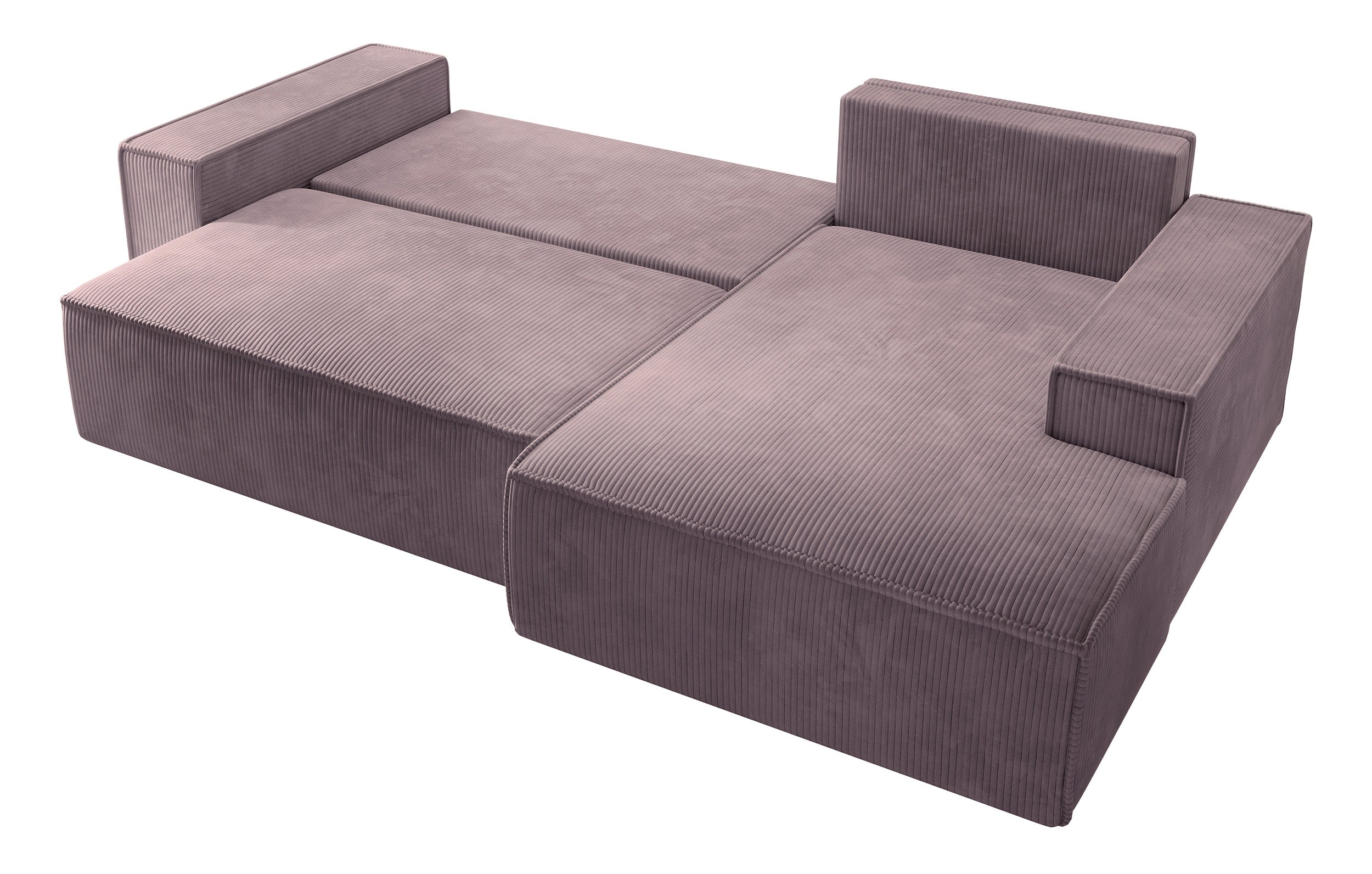 Ecksofa mit Schlaffunktion Farese New L-förmig mit Stauraum, rosa Cord, rechtsseitig