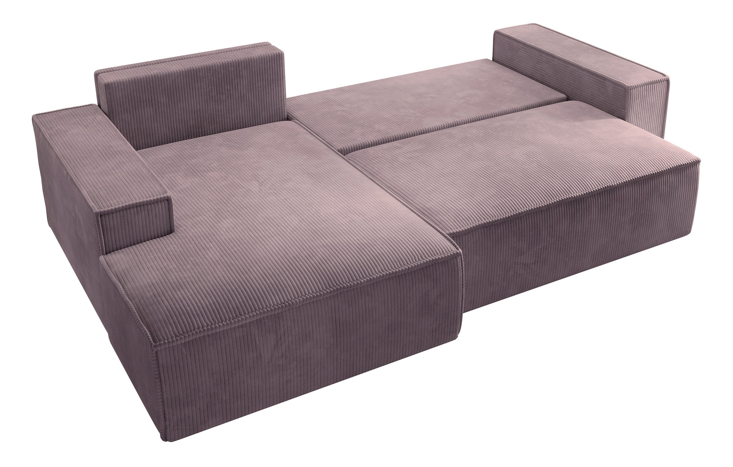 Ecksofa mit Schlafunktion Farese New L-förmig mit Stauraum, rosa Cord, linksseitig