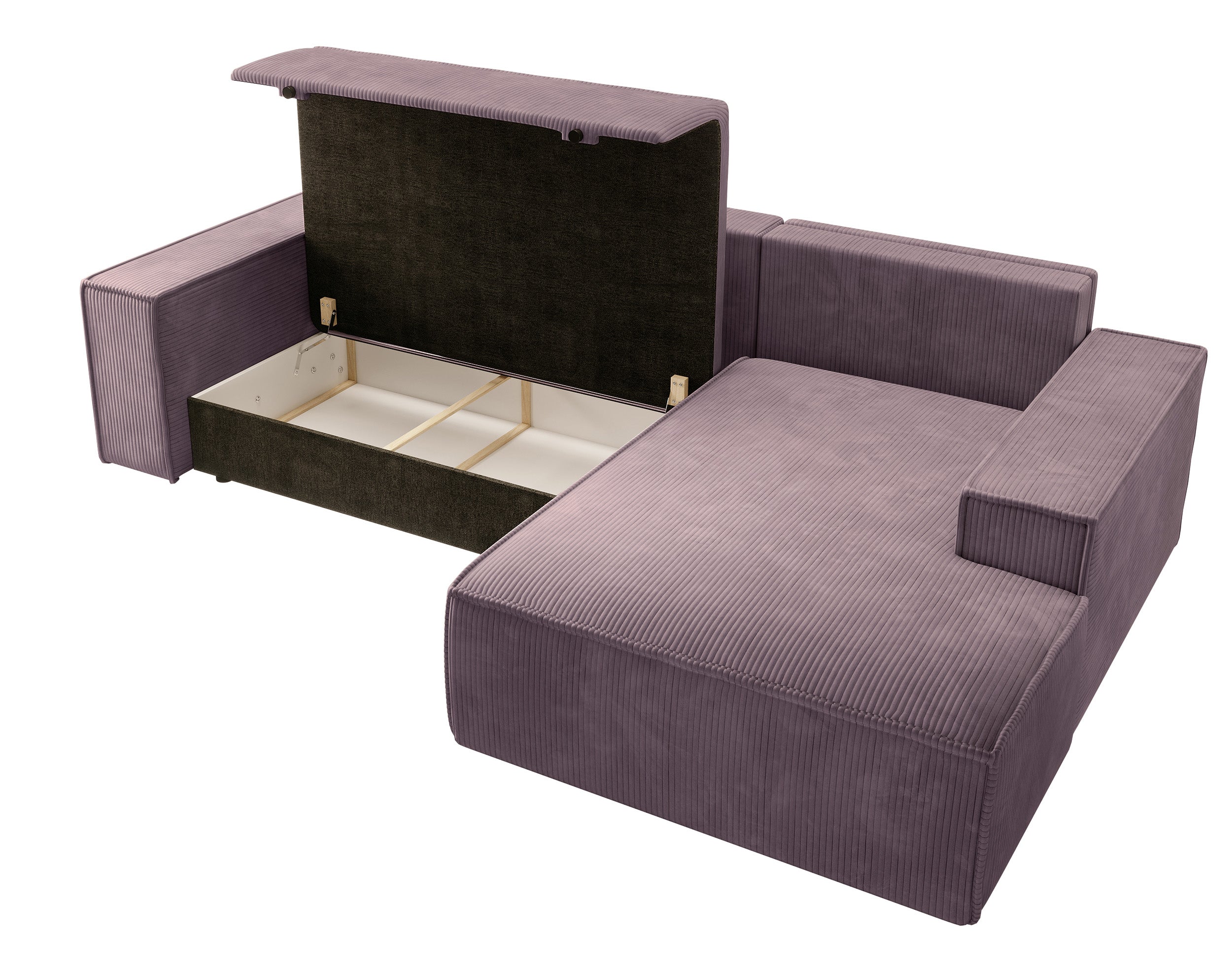 Ecksofa mit Schlaffunktion Farese New L-förmig mit Stauraum, rosa Cord, rechtsseitig