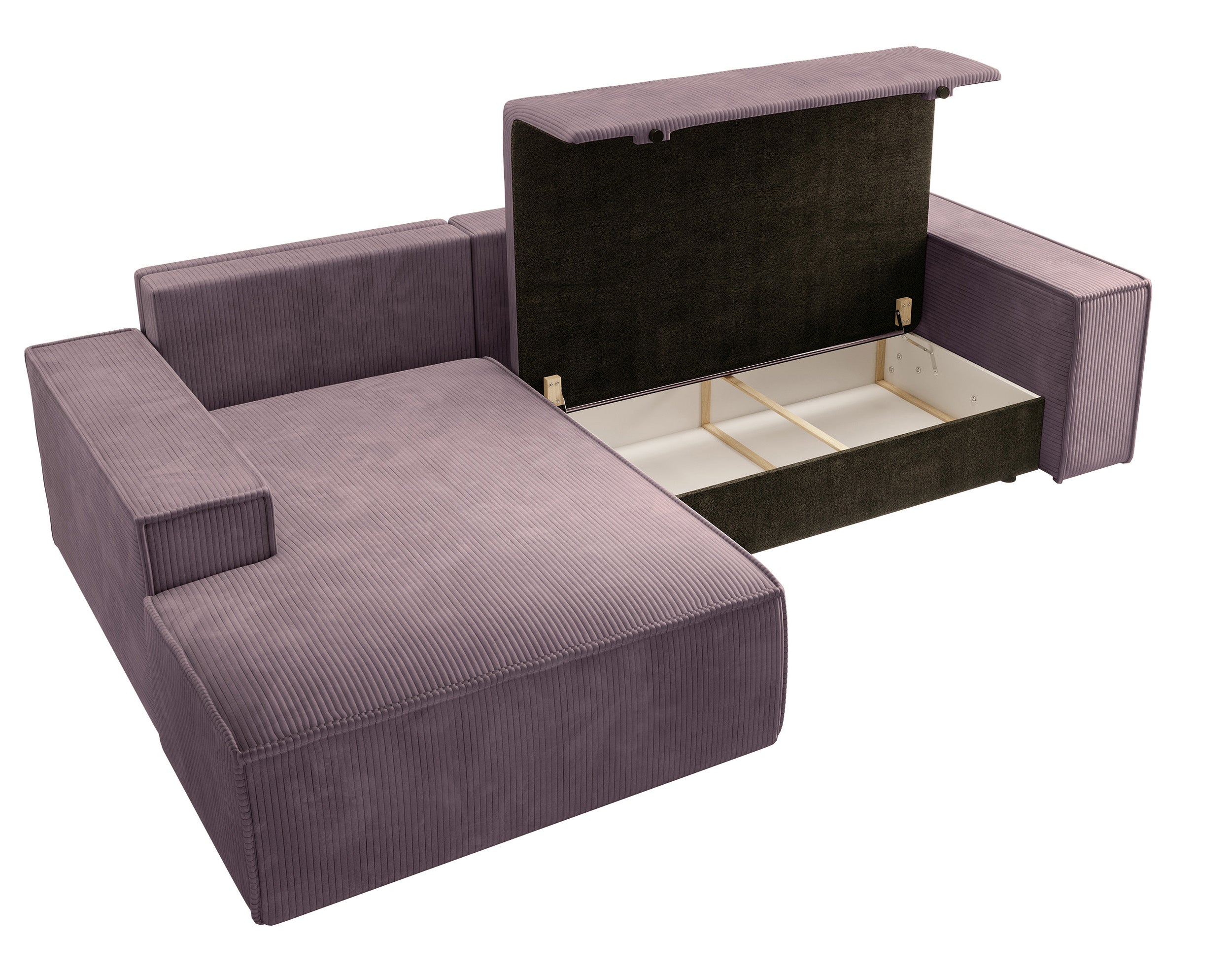 Ecksofa mit Schlafunktion Farese New L-förmig mit Stauraum, rosa Cord, linksseitig