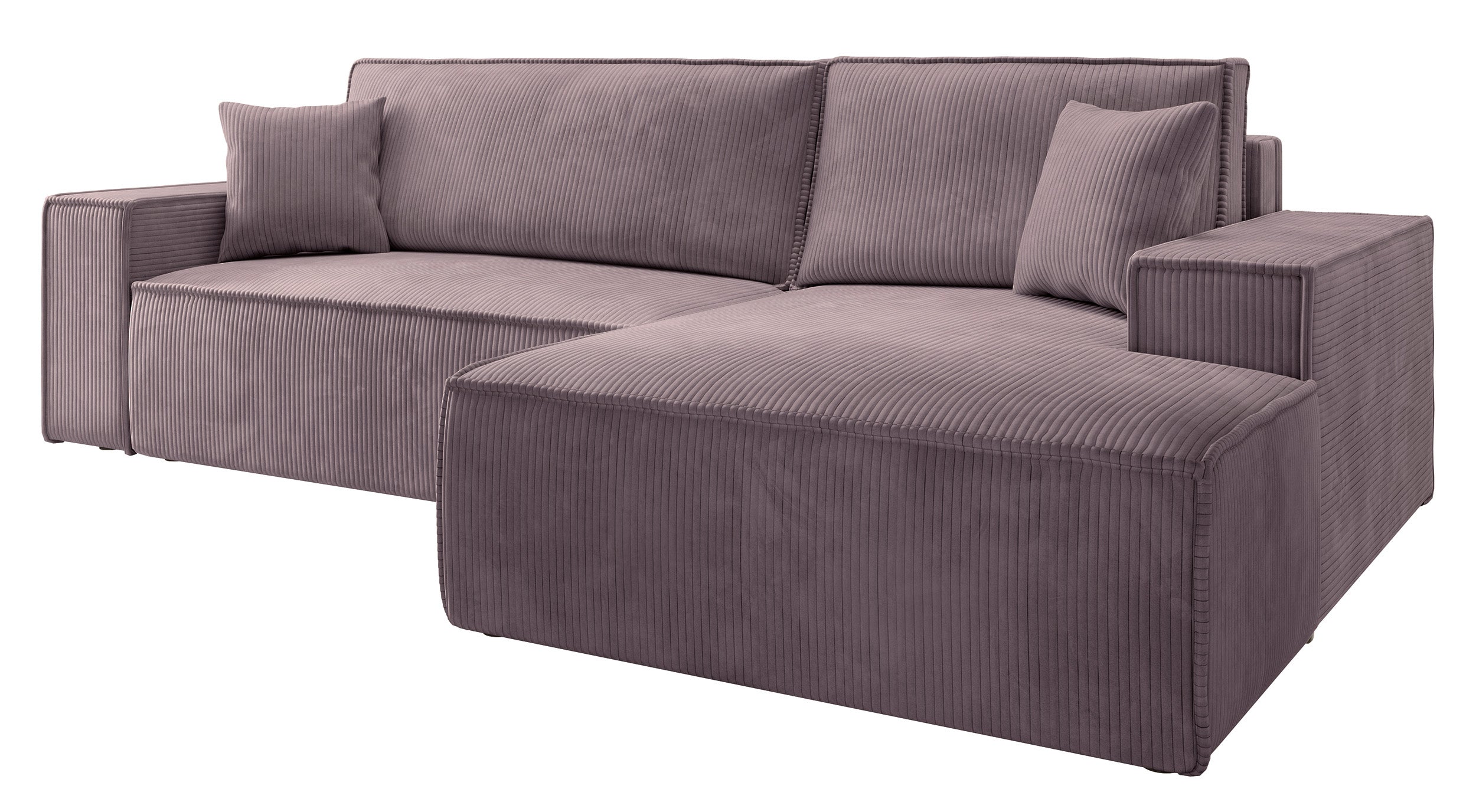 Ecksofa mit Schlaffunktion Farese New L-förmig mit Stauraum, rosa Cord, rechtsseitig