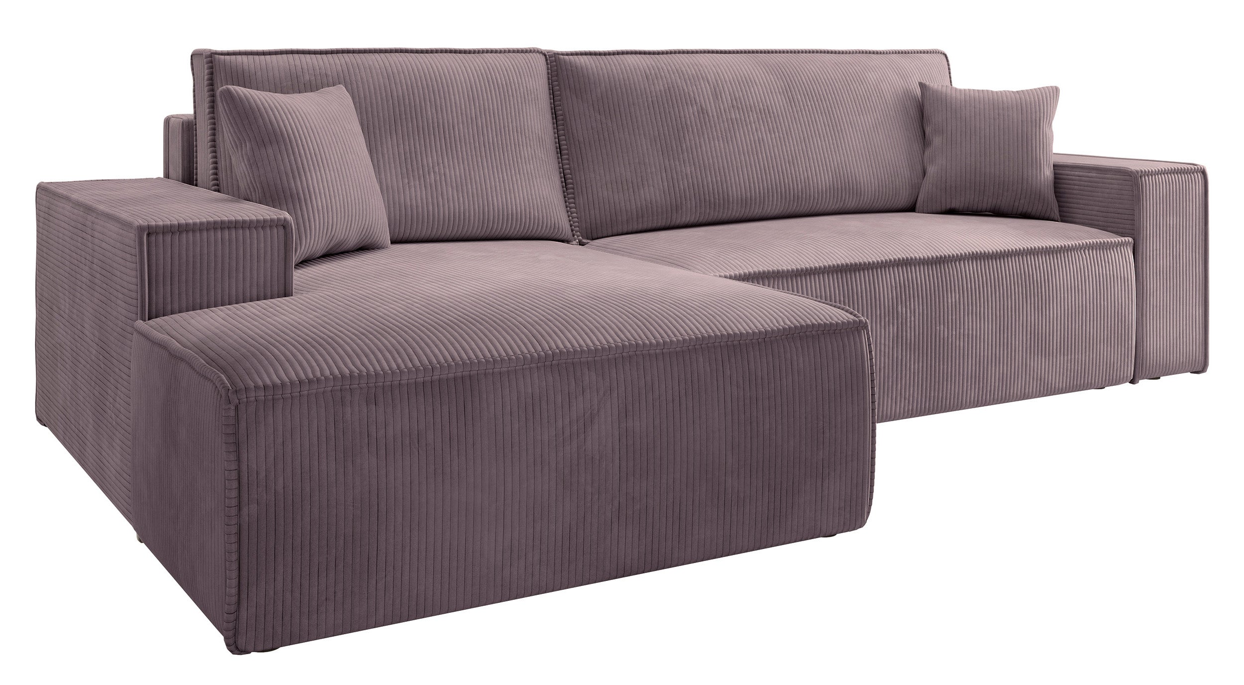 Ecksofa mit Schlafunktion Farese New L-förmig mit Stauraum, rosa Cord, linksseitig