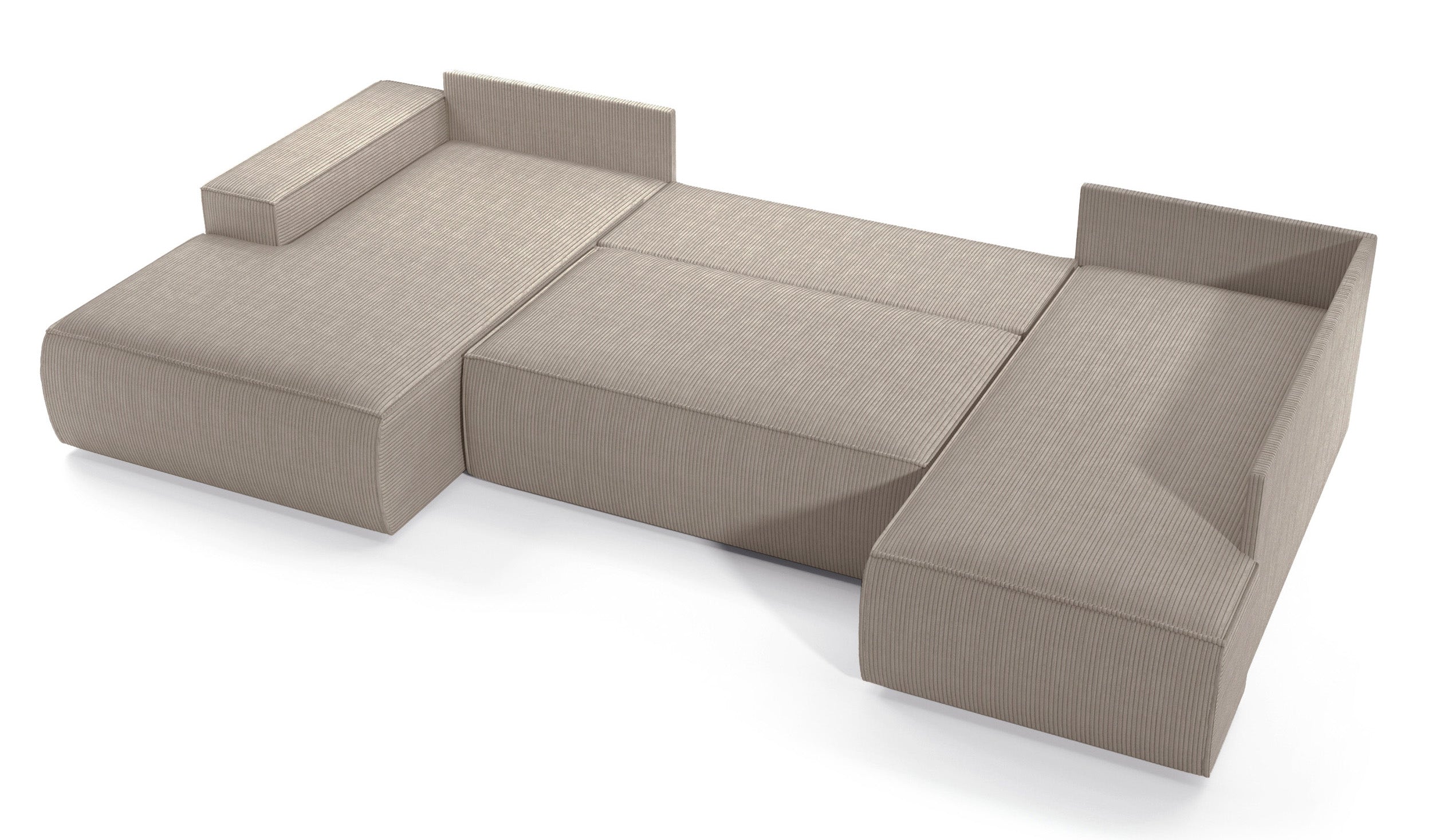 Ecksofa mit Schlaffunktion Farese New U-förmig mit Stauraum, linksseitig, beige Cordstoff