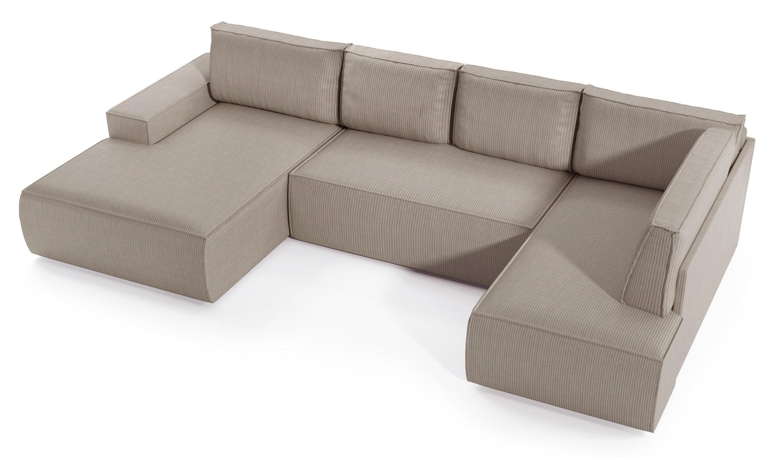 Ecksofa mit Schlaffunktion Farese New U-förmig mit Stauraum, linksseitig, beige Cordstoff