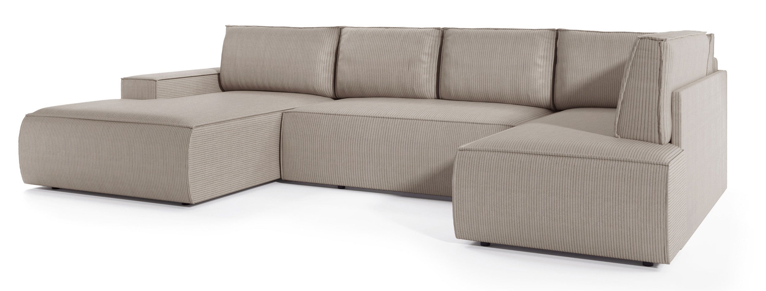 Ecksofa mit Schlaffunktion Farese New U-förmig mit Stauraum, linksseitig, beige Cordstoff