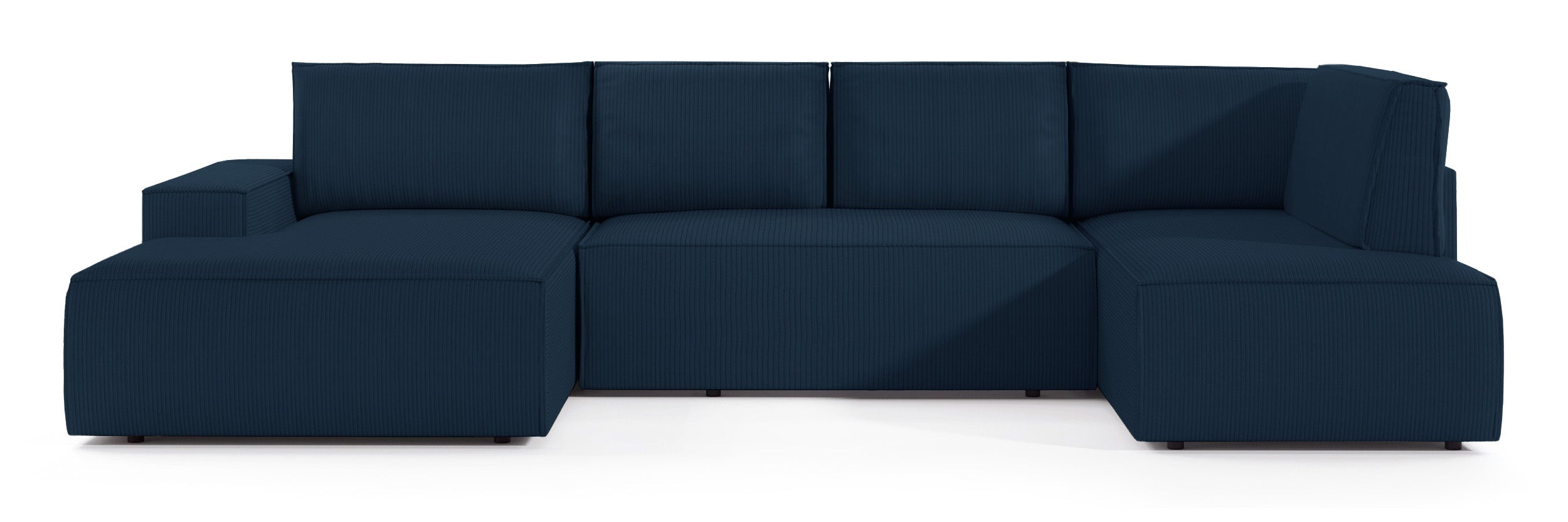 Ecksofa mit Schlaffunktion Farese New U-förmig mit Stauraum, linksseitig, dunkelblauer Cordstoff
