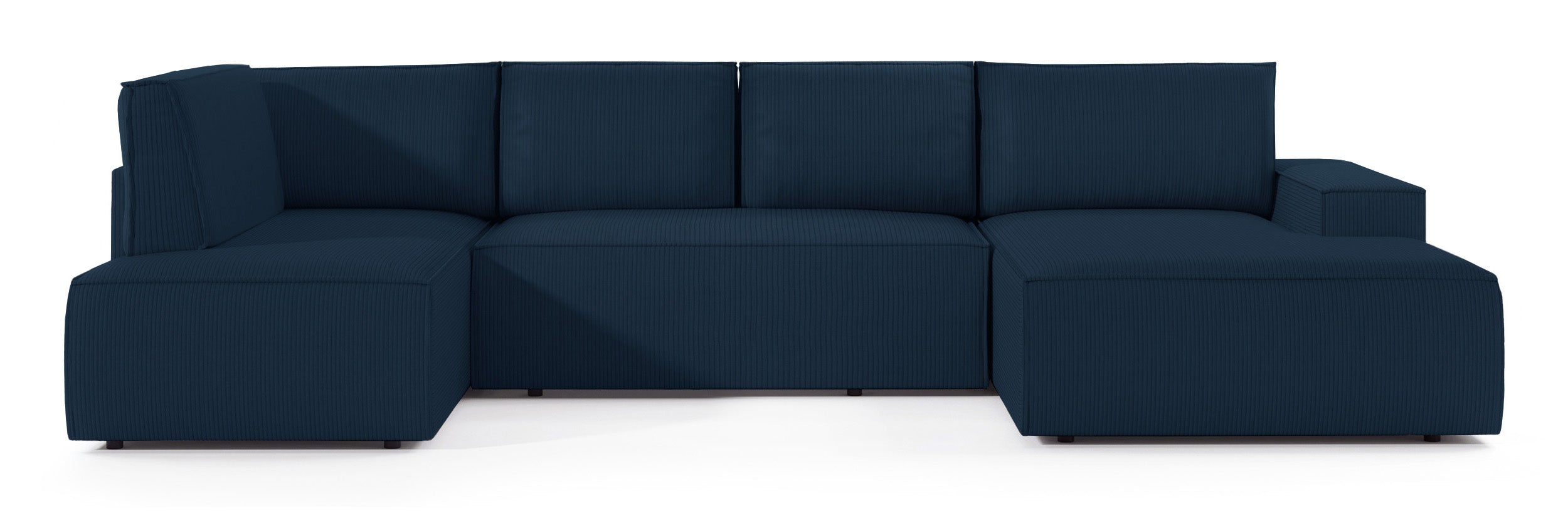 Ecksofa mit Schlaffunktion Farese New U-förmig mit Stauraum, rechtsseitig, dunkelblauer Cordstoff