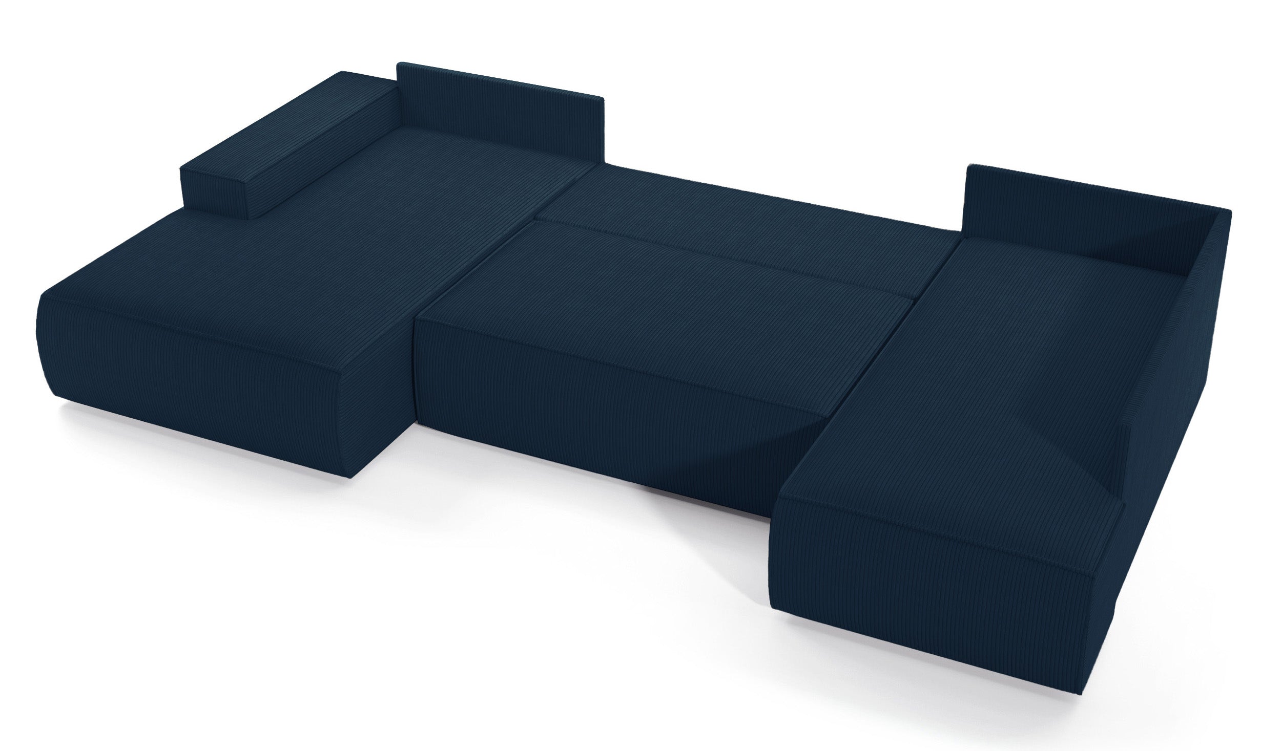 Ecksofa mit Schlaffunktion Farese New U-förmig mit Stauraum, linksseitig, dunkelblauer Cordstoff