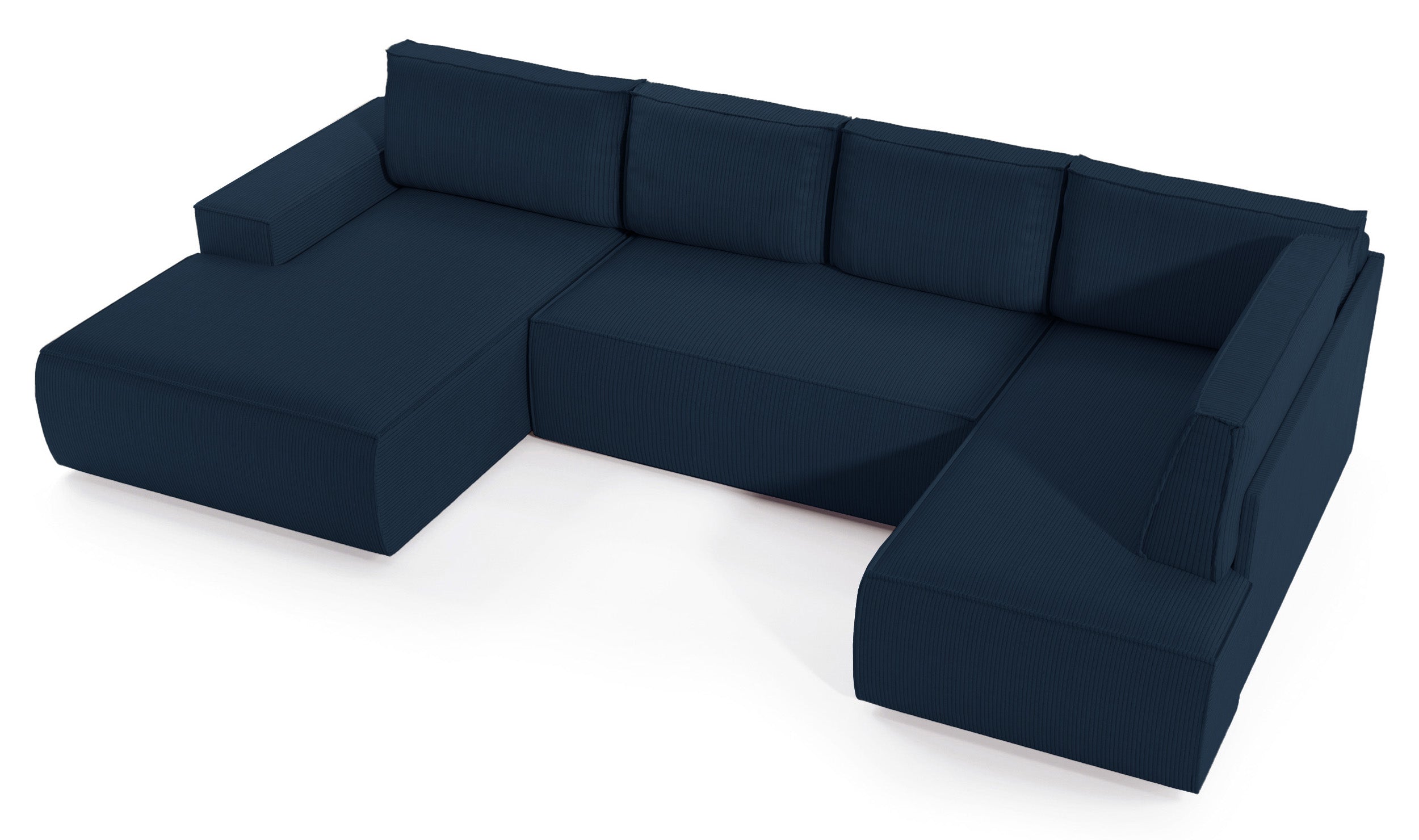Ecksofa mit Schlaffunktion Farese New U-förmig mit Stauraum, linksseitig, dunkelblauer Cordstoff