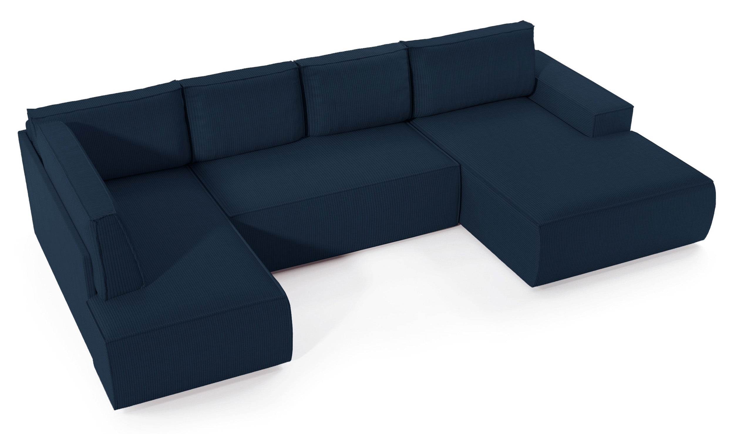 Ecksofa mit Schlaffunktion Farese New U-förmig mit Stauraum, rechtsseitig, dunkelblauer Cordstoff