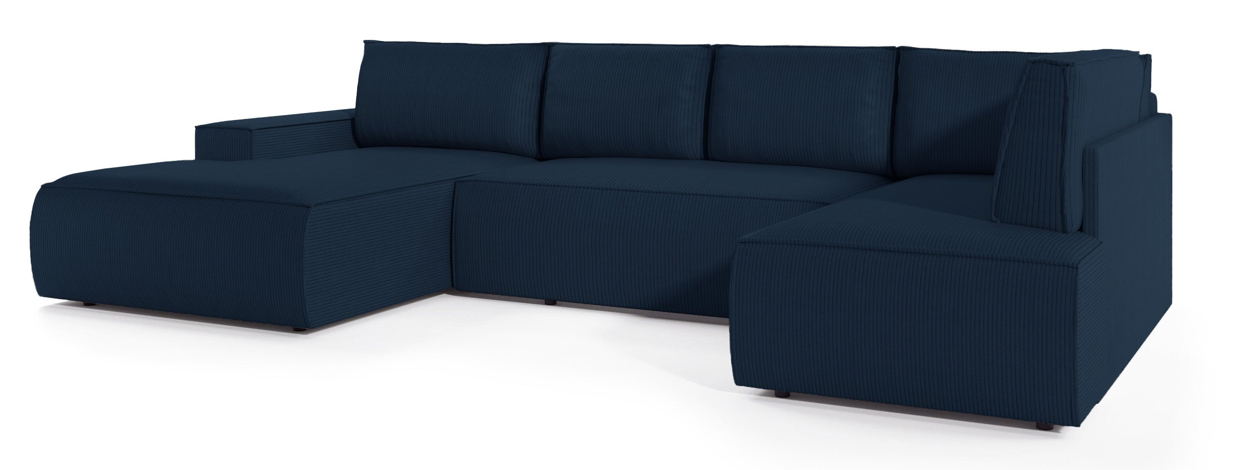 Ecksofa mit Schlaffunktion Farese New U-förmig mit Stauraum, linksseitig, dunkelblauer Cordstoff