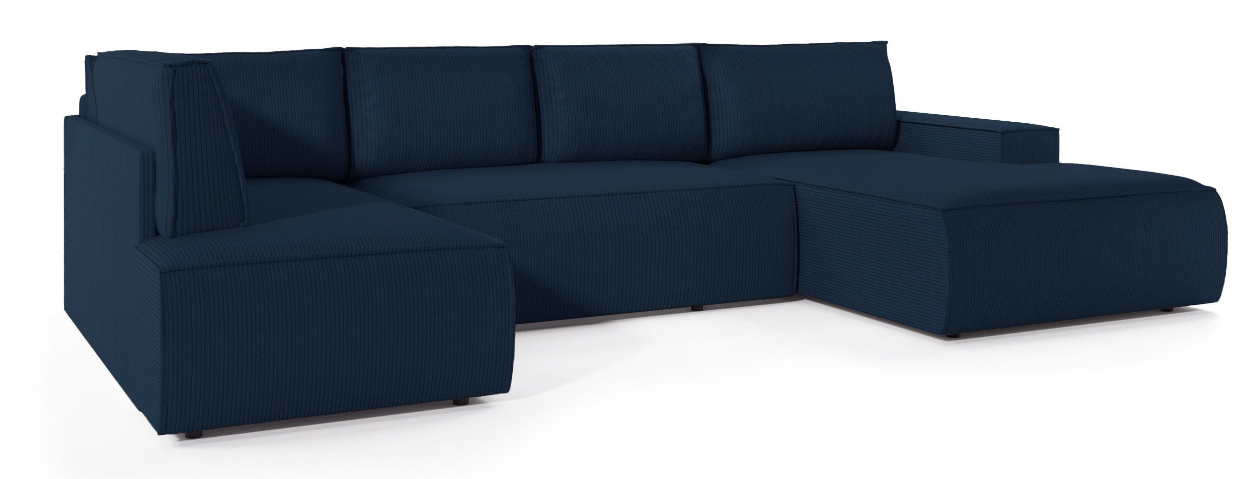 Ecksofa mit Schlaffunktion Farese New U-förmig mit Stauraum, rechtsseitig, dunkelblauer Cordstoff