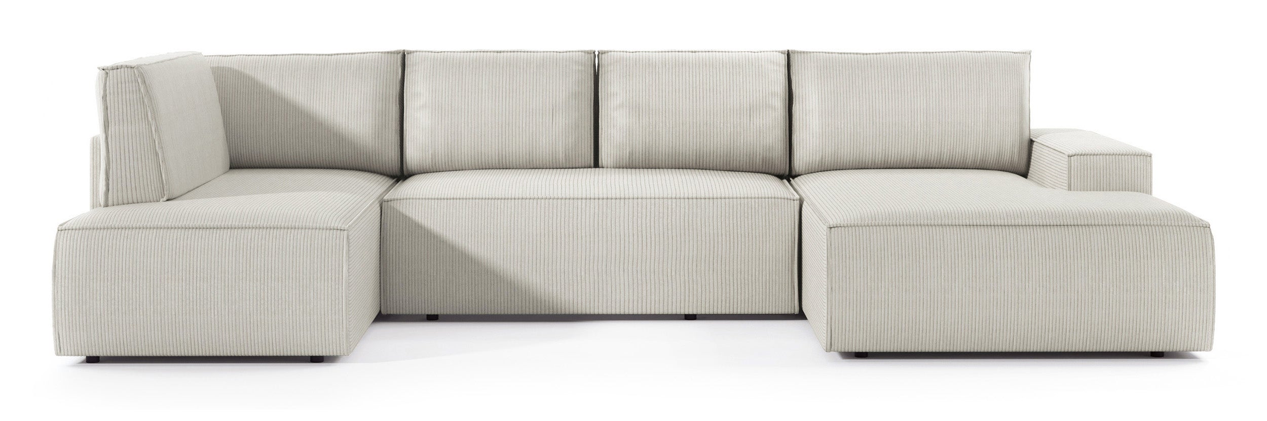 Ecksofa mit Schlaffunktion Farese New U-förmig mit Stauraum, rechtsseitig, cremefarbener Cordstoff
