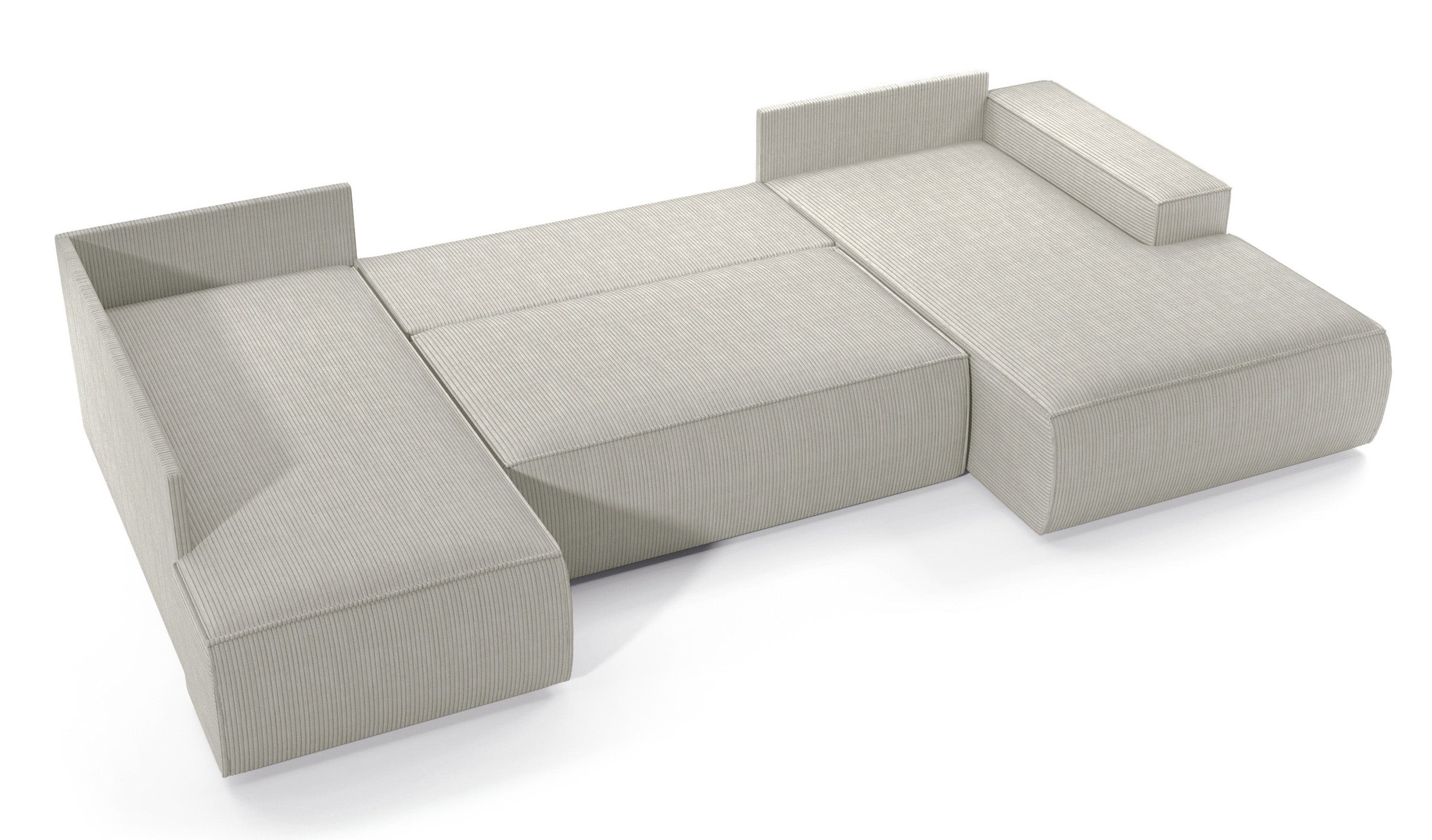 Ecksofa mit Schlaffunktion Farese New U-förmig mit Stauraum, rechtsseitig, cremefarbener Cordstoff