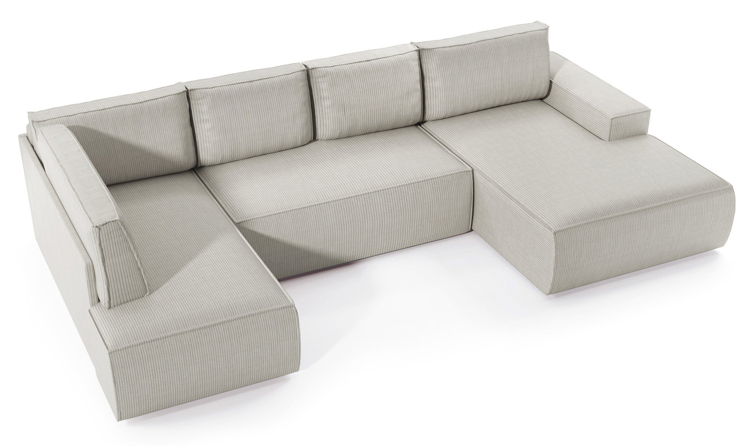 Ecksofa mit Schlaffunktion Farese New U-förmig mit Stauraum, rechtsseitig, cremefarbener Cordstoff