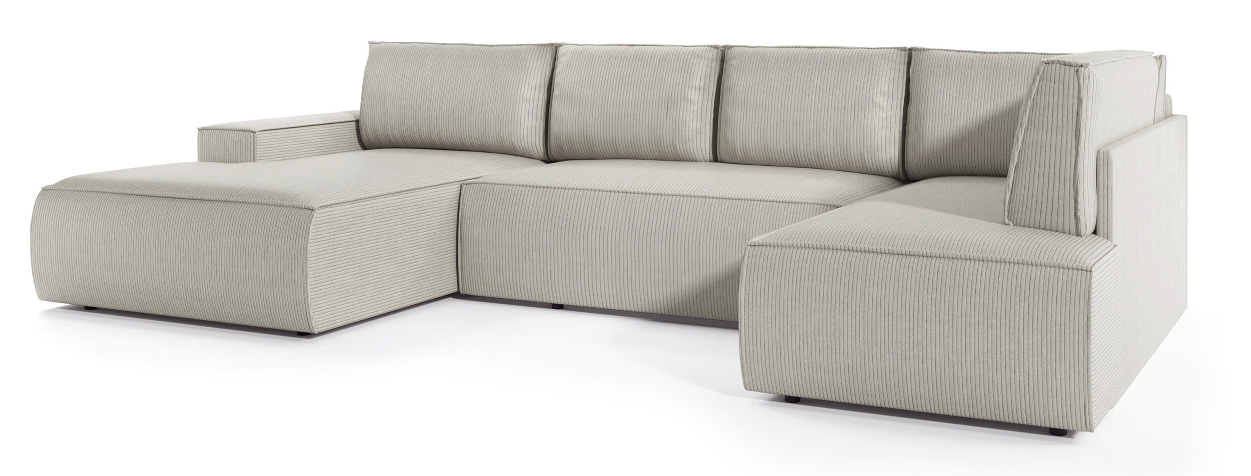 Ecksofa mit Schlaffunktion Farese New U-förmig mit Stauraum, linksseitig, cremefarben, Cordstoff