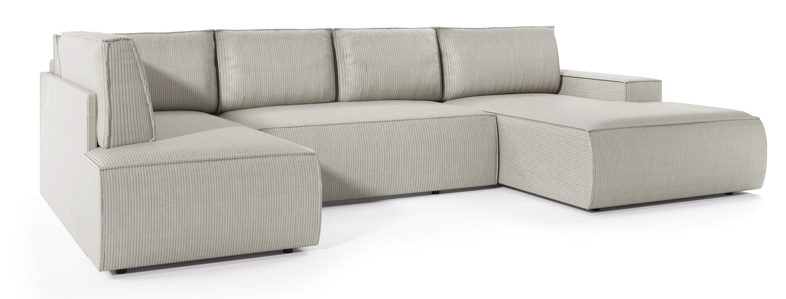 Ecksofa mit Schlaffunktion Farese New U-förmig mit Stauraum, rechtsseitig, cremefarbener Cordstoff